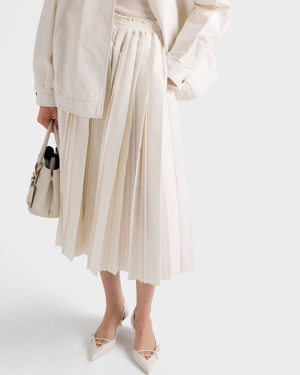Pleated silk faille skirt - White Pleated silk faille skirt - White