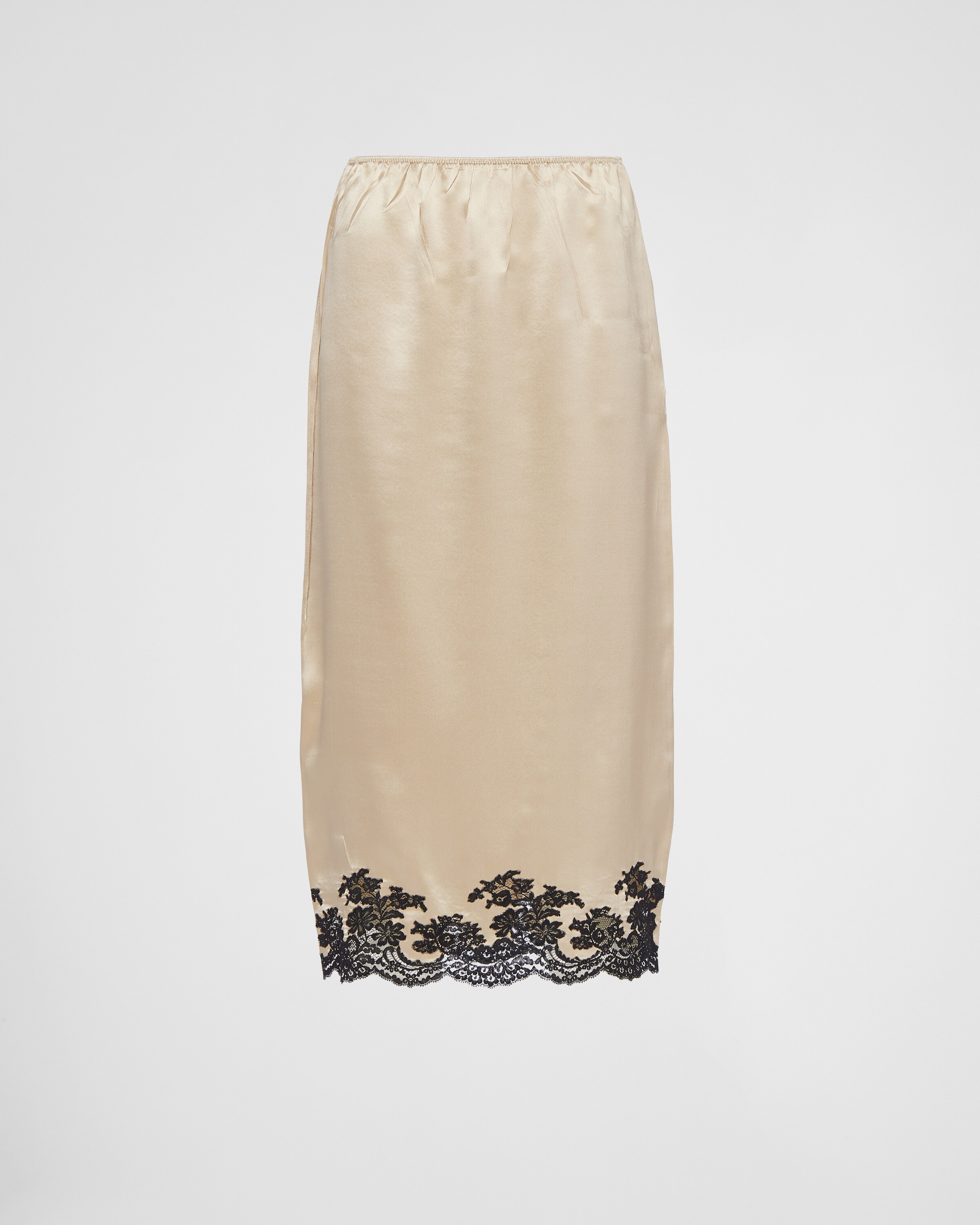 Prada Women's Satin Crepe And Lace Midi-skirt In Desert Beige