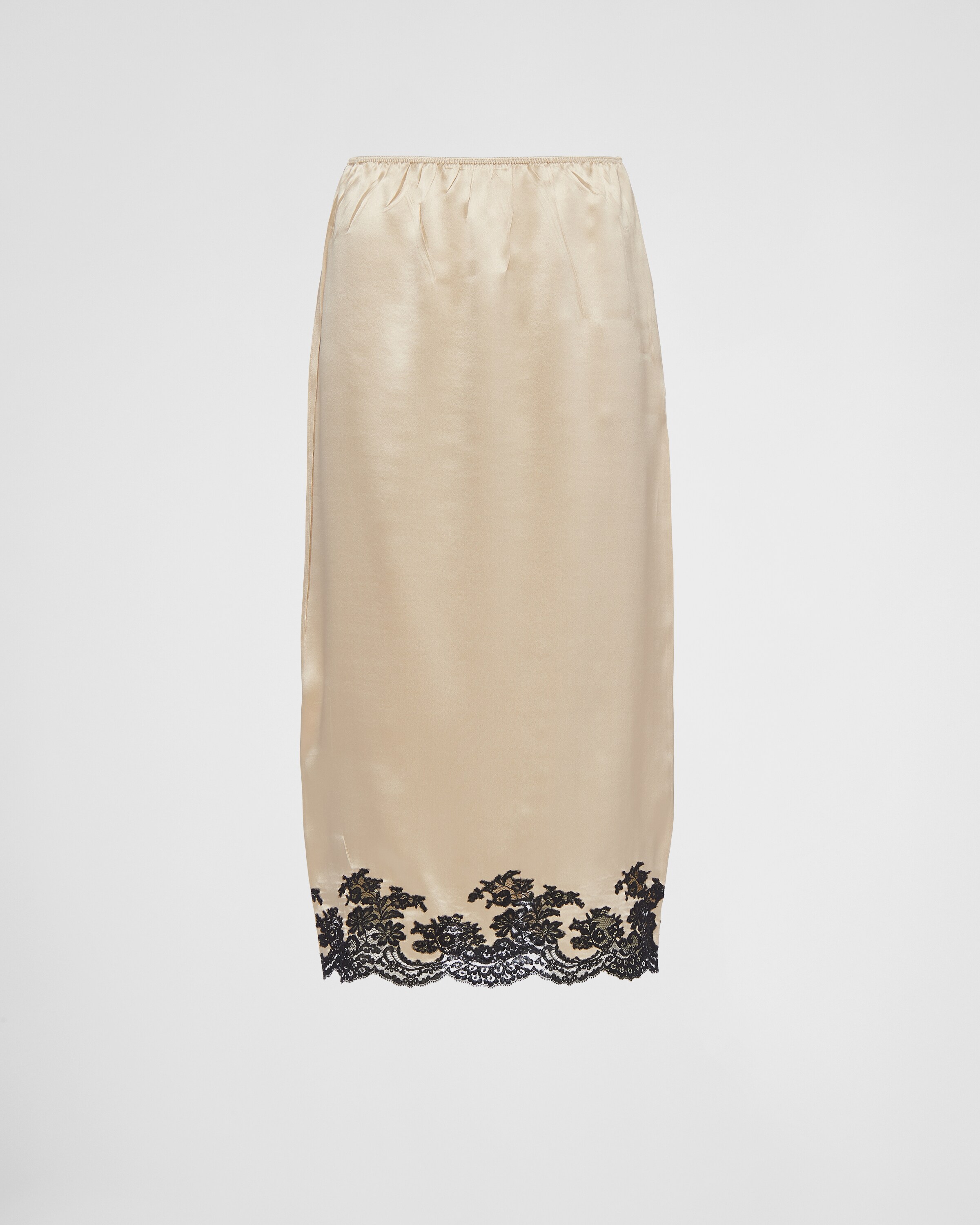 Shop Prada Satin Crepe And Lace Midi-skirt In Desert Beige