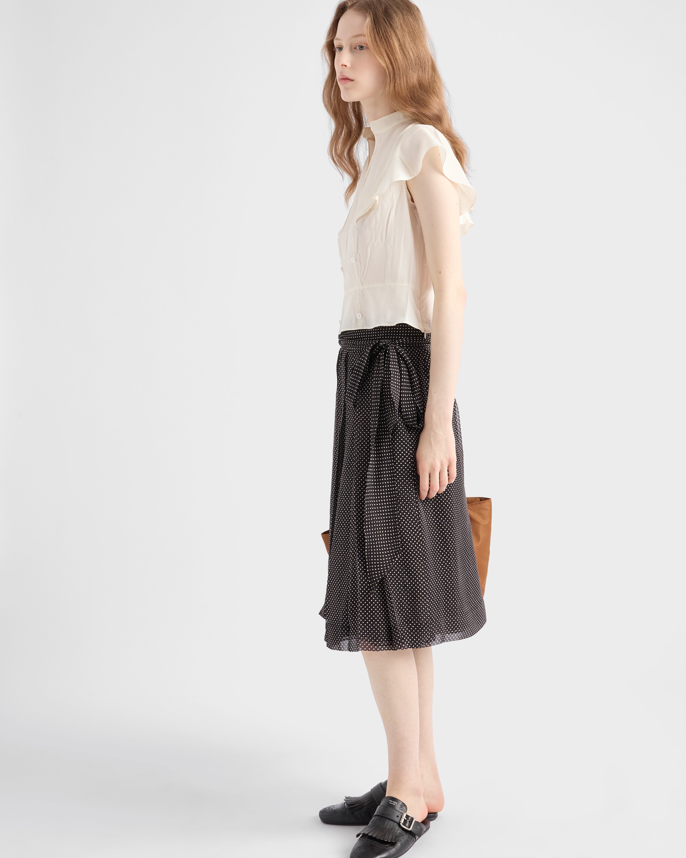 Black Printed Chiffon Wrap Skirt | PRADA