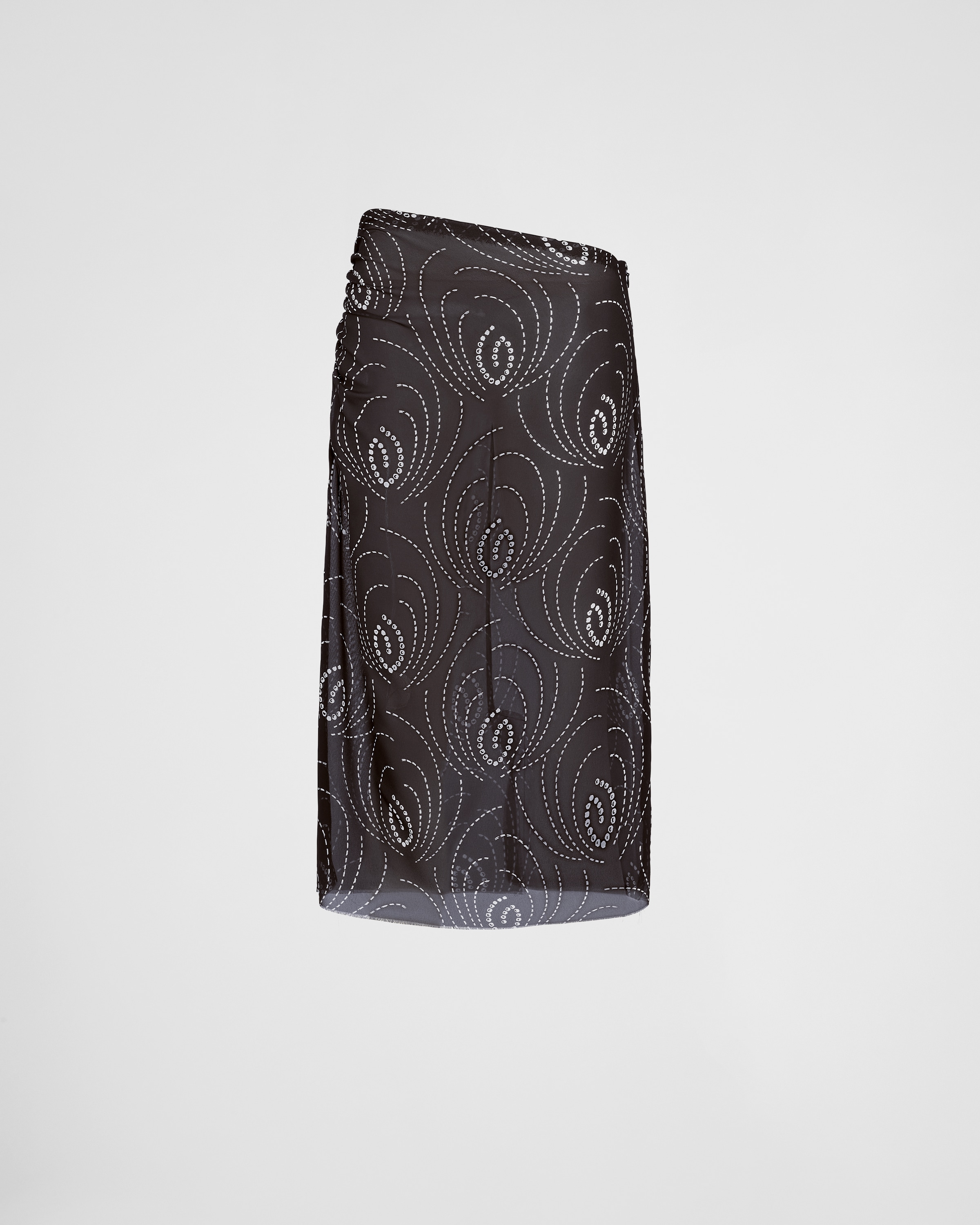 Shop Prada Printed Georgette Skirt In Black