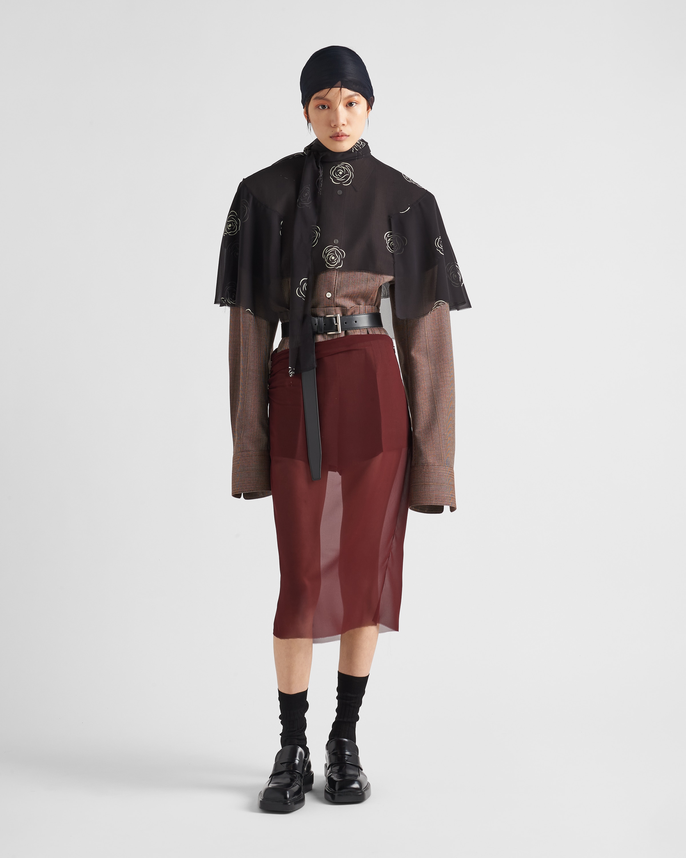 Shop Prada Georgette Skirt In Burgundy