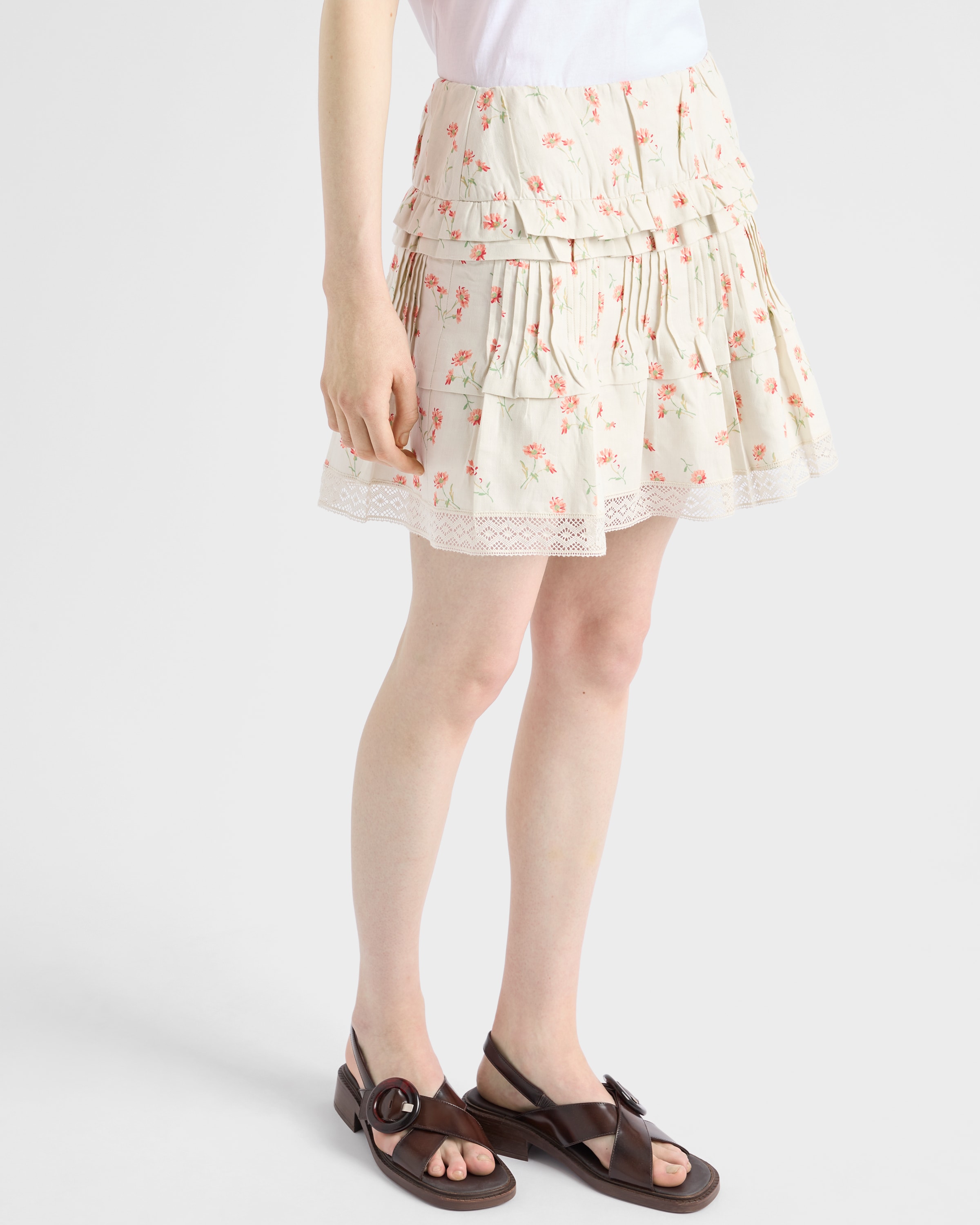 Shop Prada Floral Print Linen Miniskirt