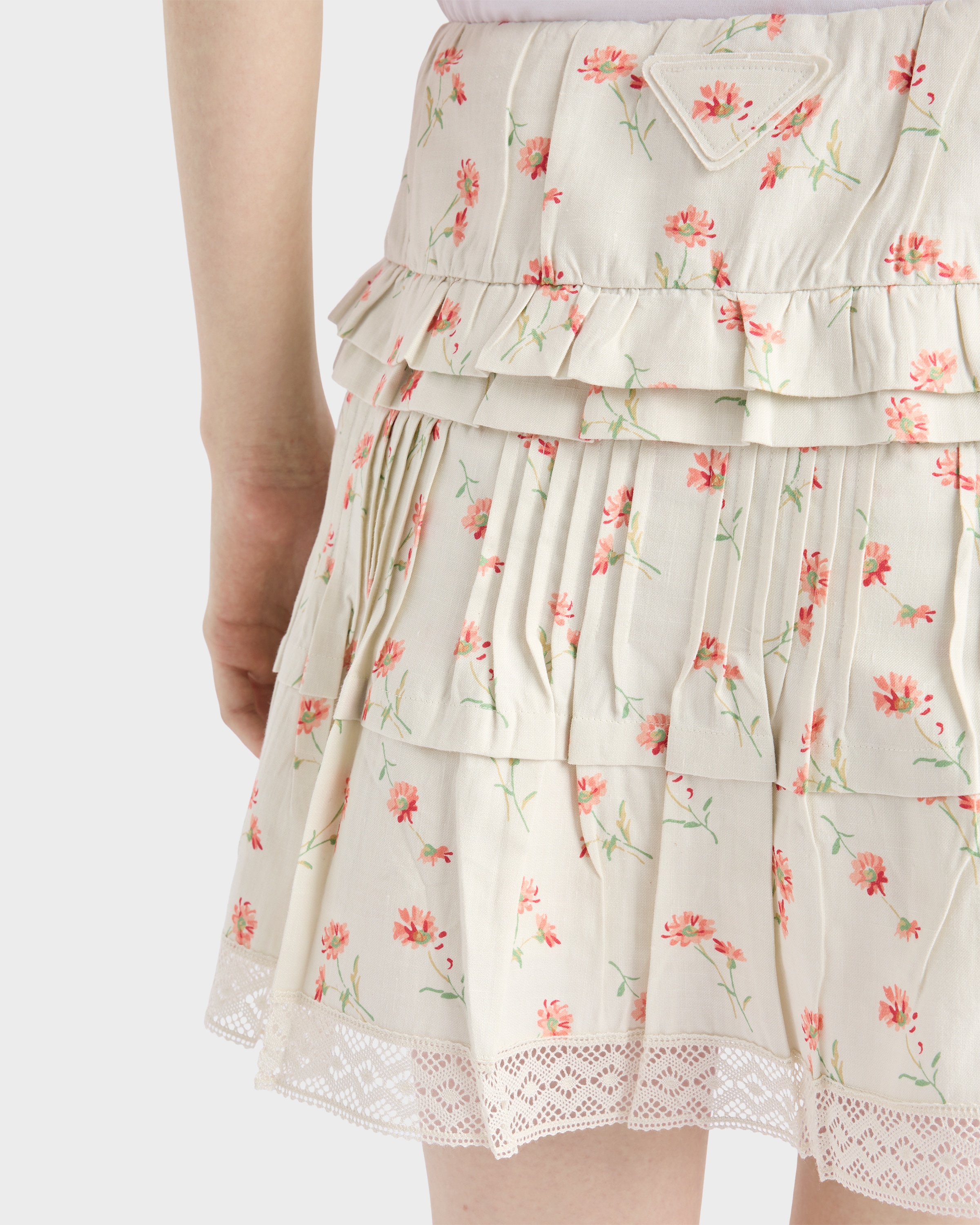 Shop Prada Floral Print Linen Miniskirt