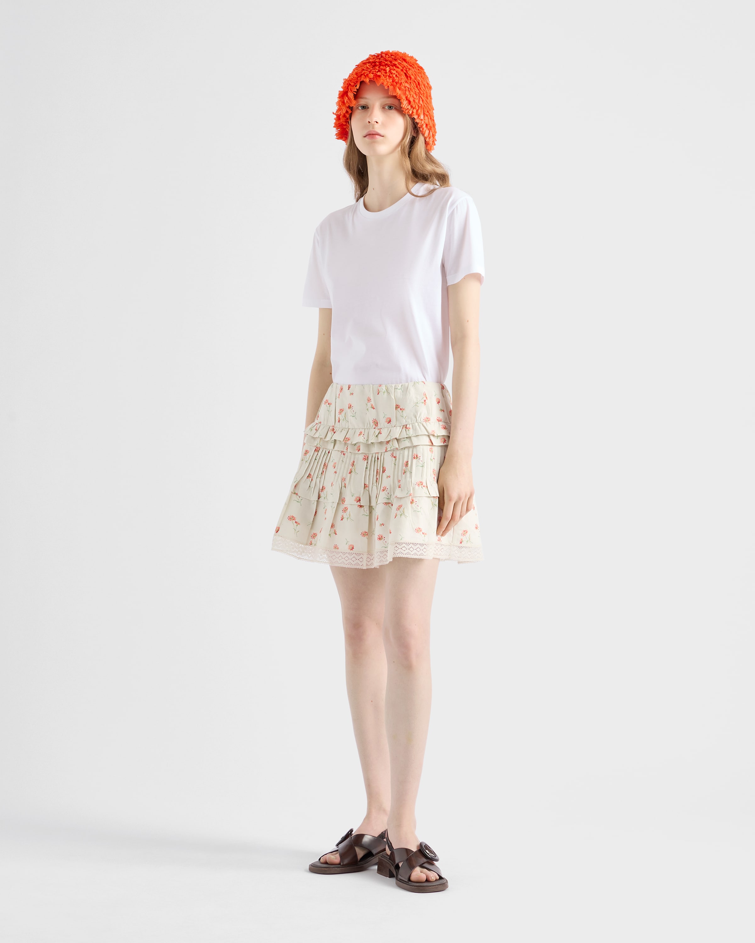 Shop Prada Floral Print Linen Miniskirt