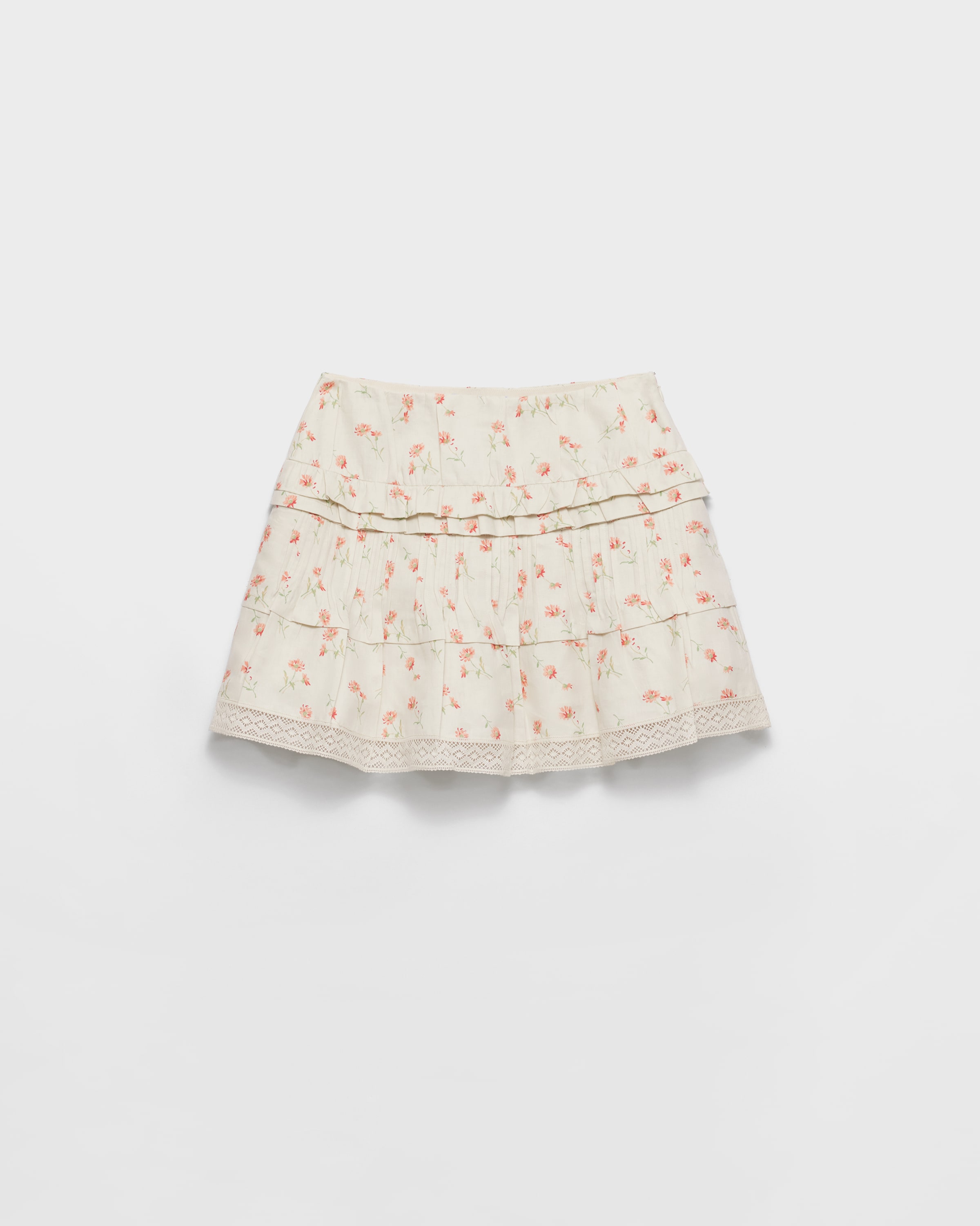 Shop Prada Floral Print Linen Miniskirt