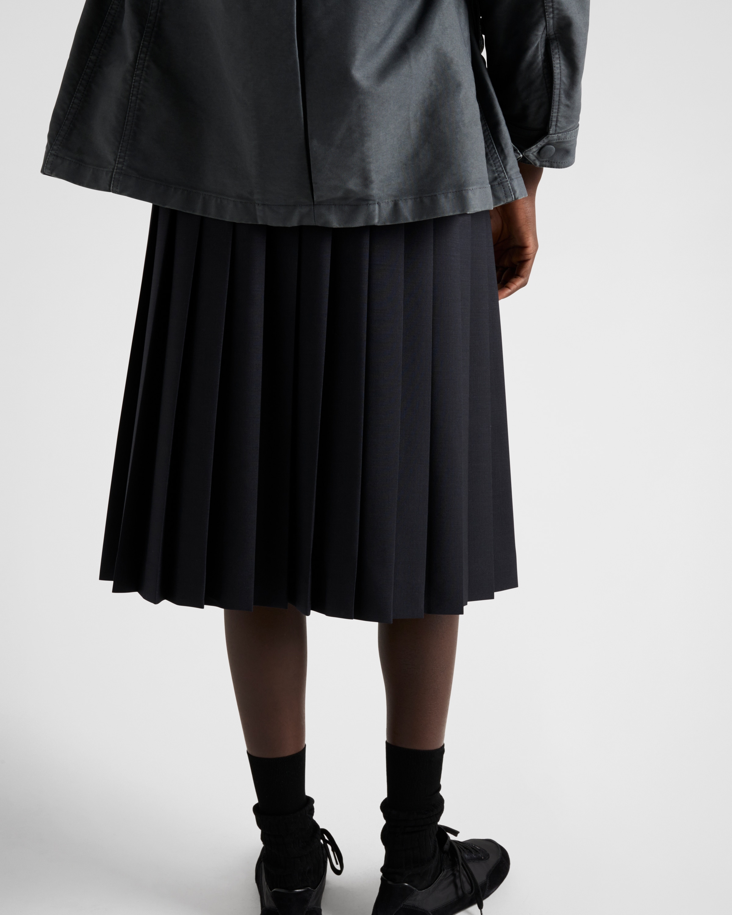 Prada Womens Blue Pleated Buckle-detail Mohair Wool-blend Midi Skirt In Blau