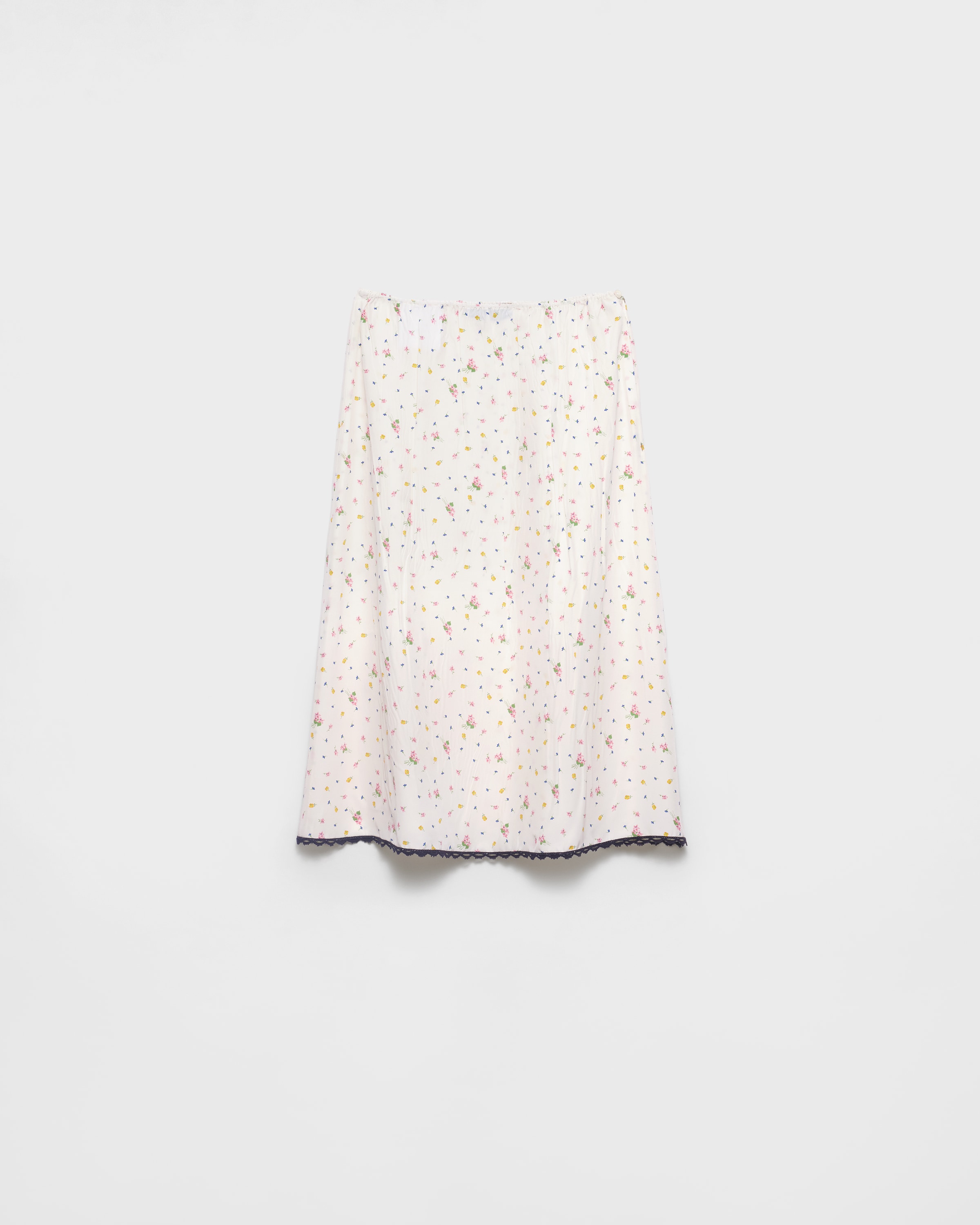 Prada Floral Print Pongé Skirt, Woman, White, Size 36