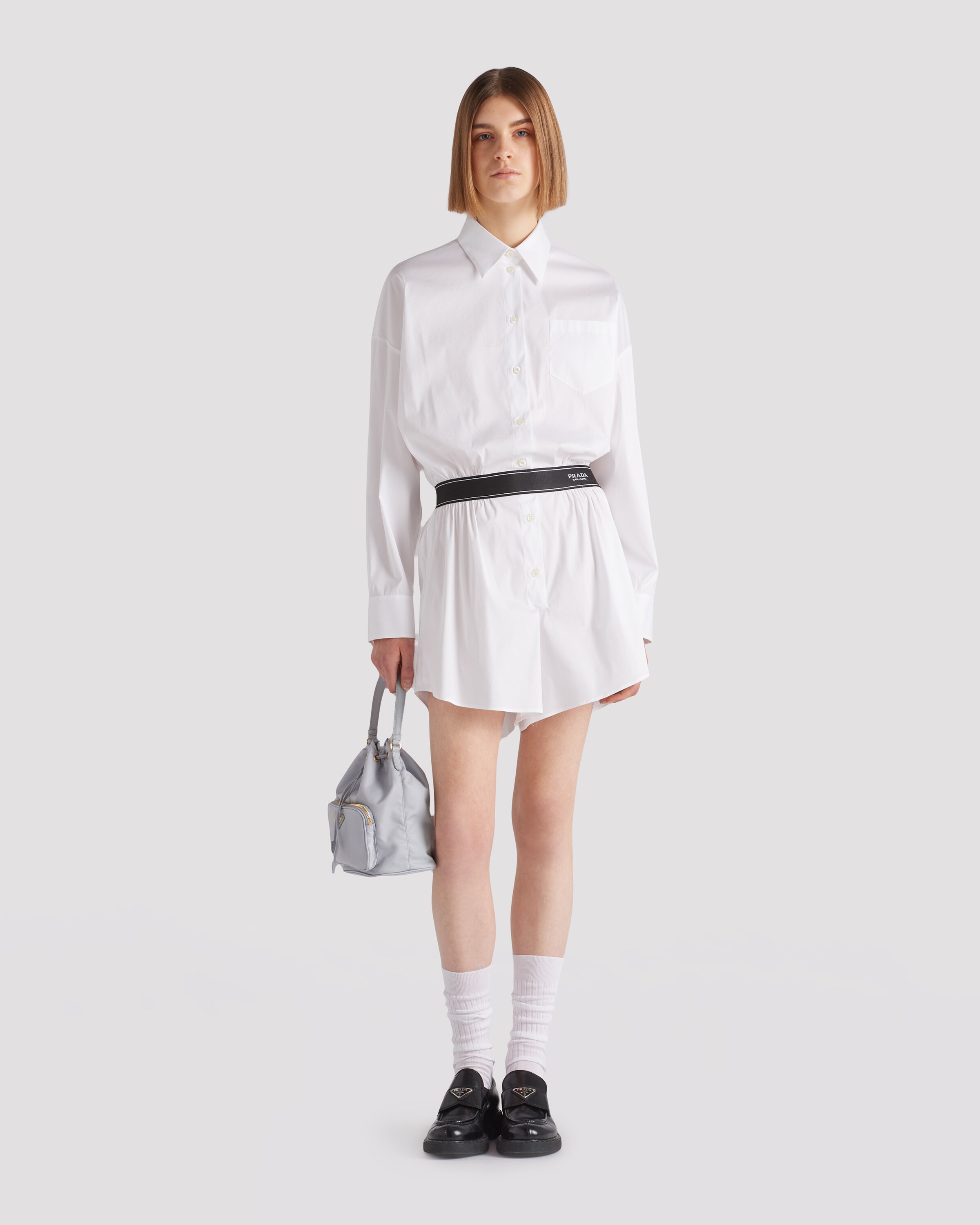 White Stretch poplin short jumpsuit | Prada