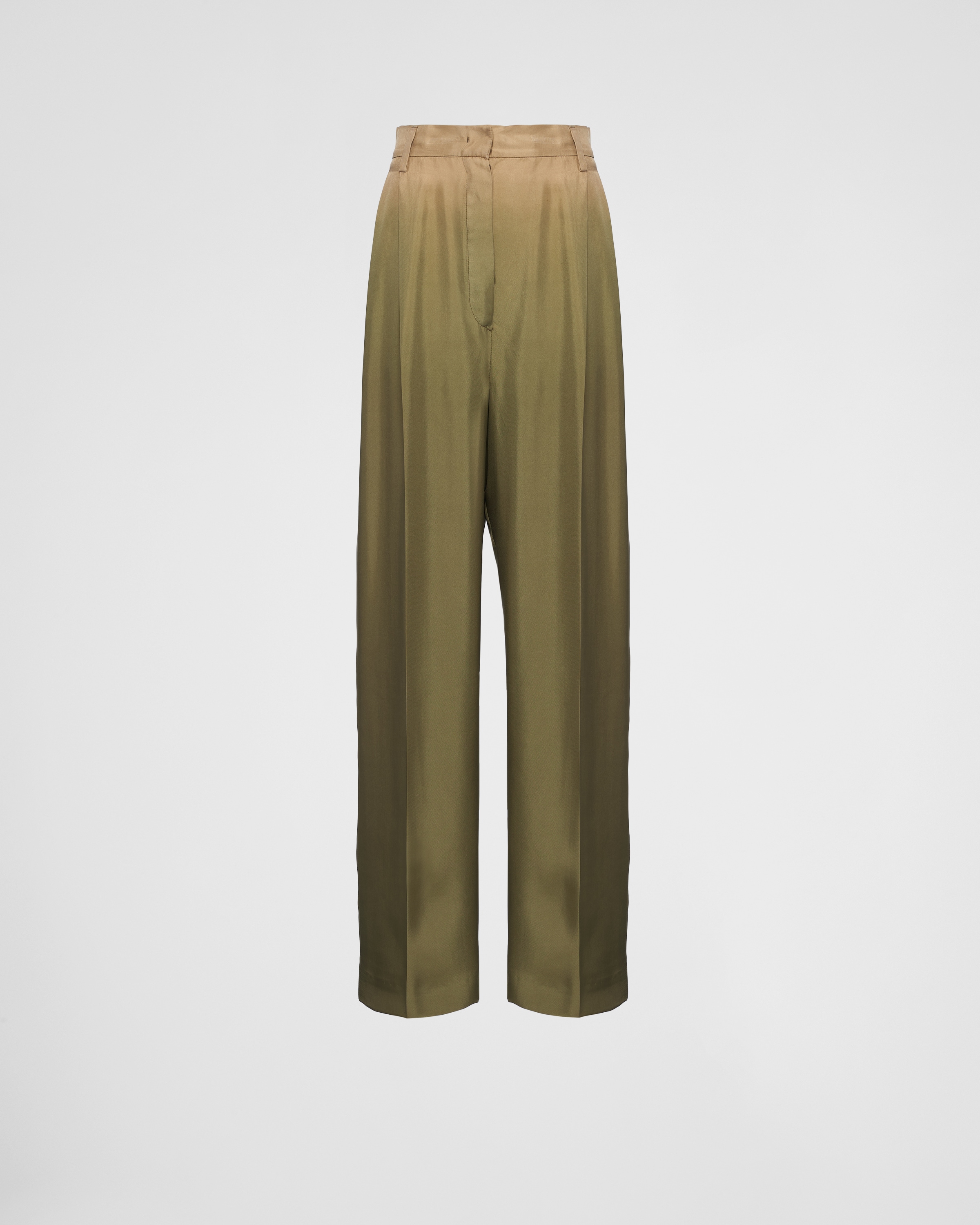 Prada Gradient Pintuck Twill Silk Pants In Military Green