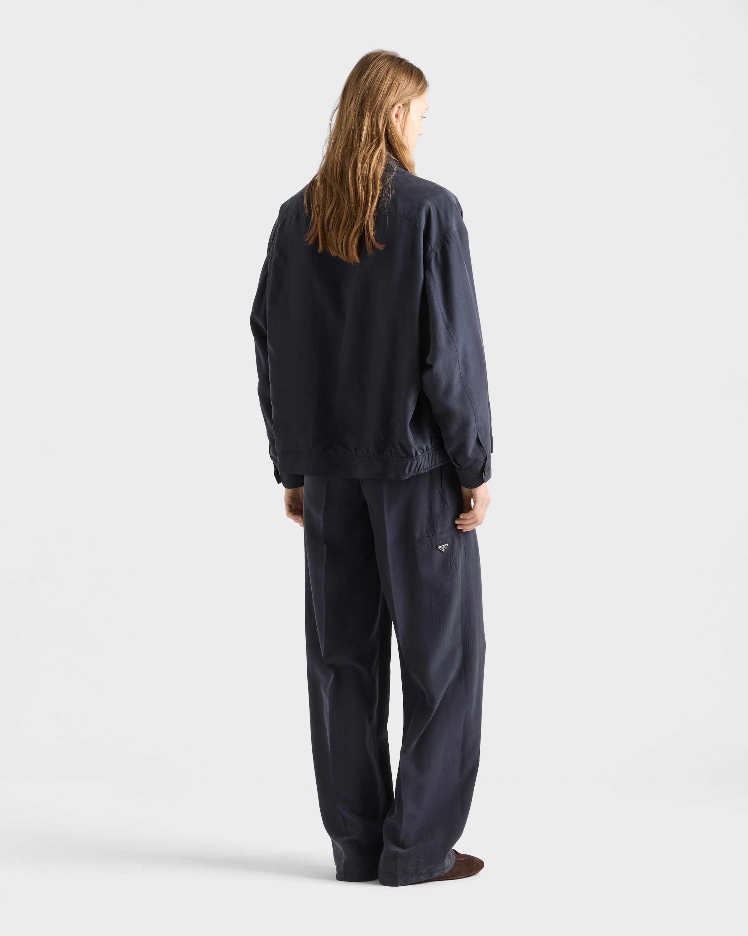Navy Washed silk pants | PRADA
