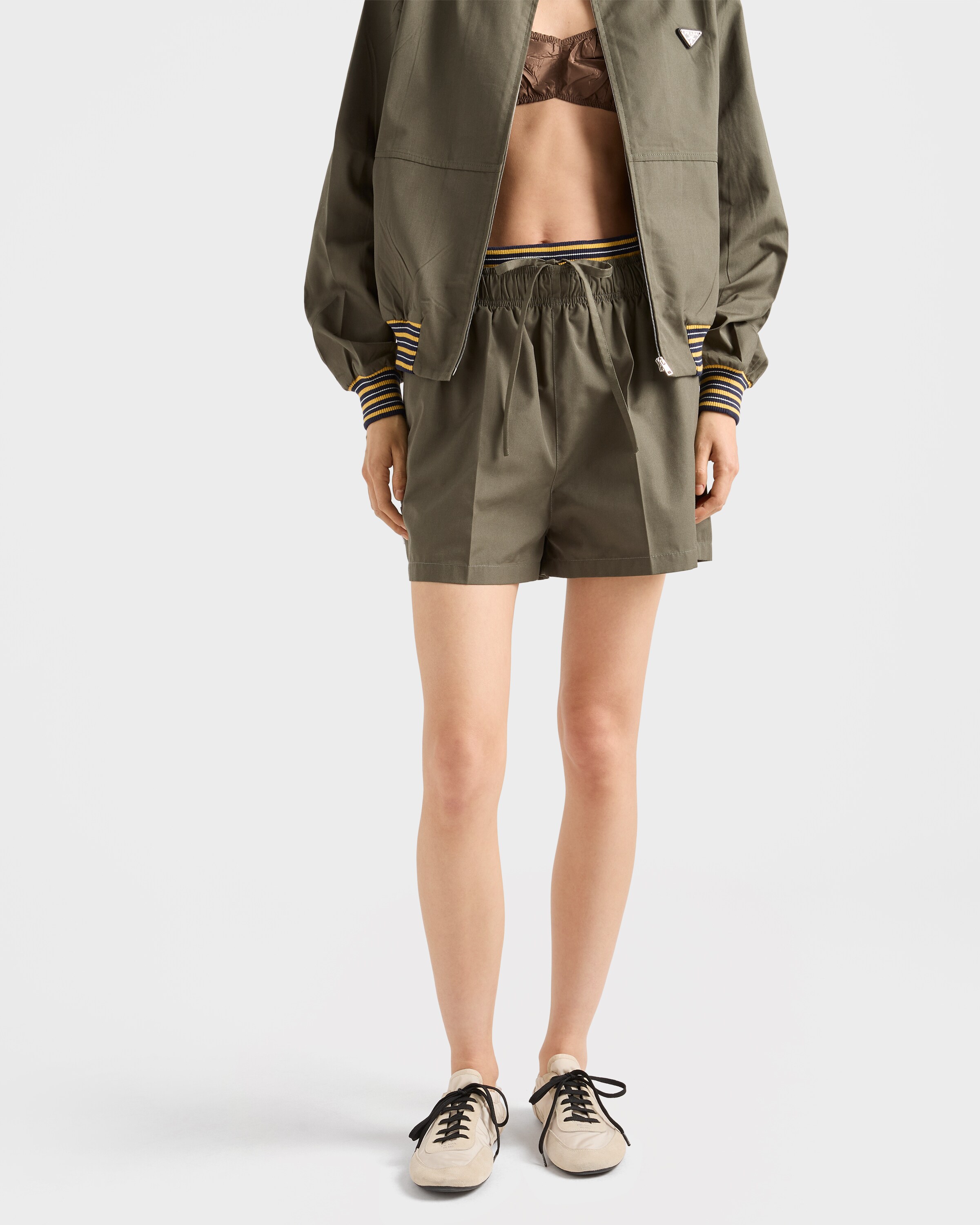 Military Green Poplin Shorts | PRADA