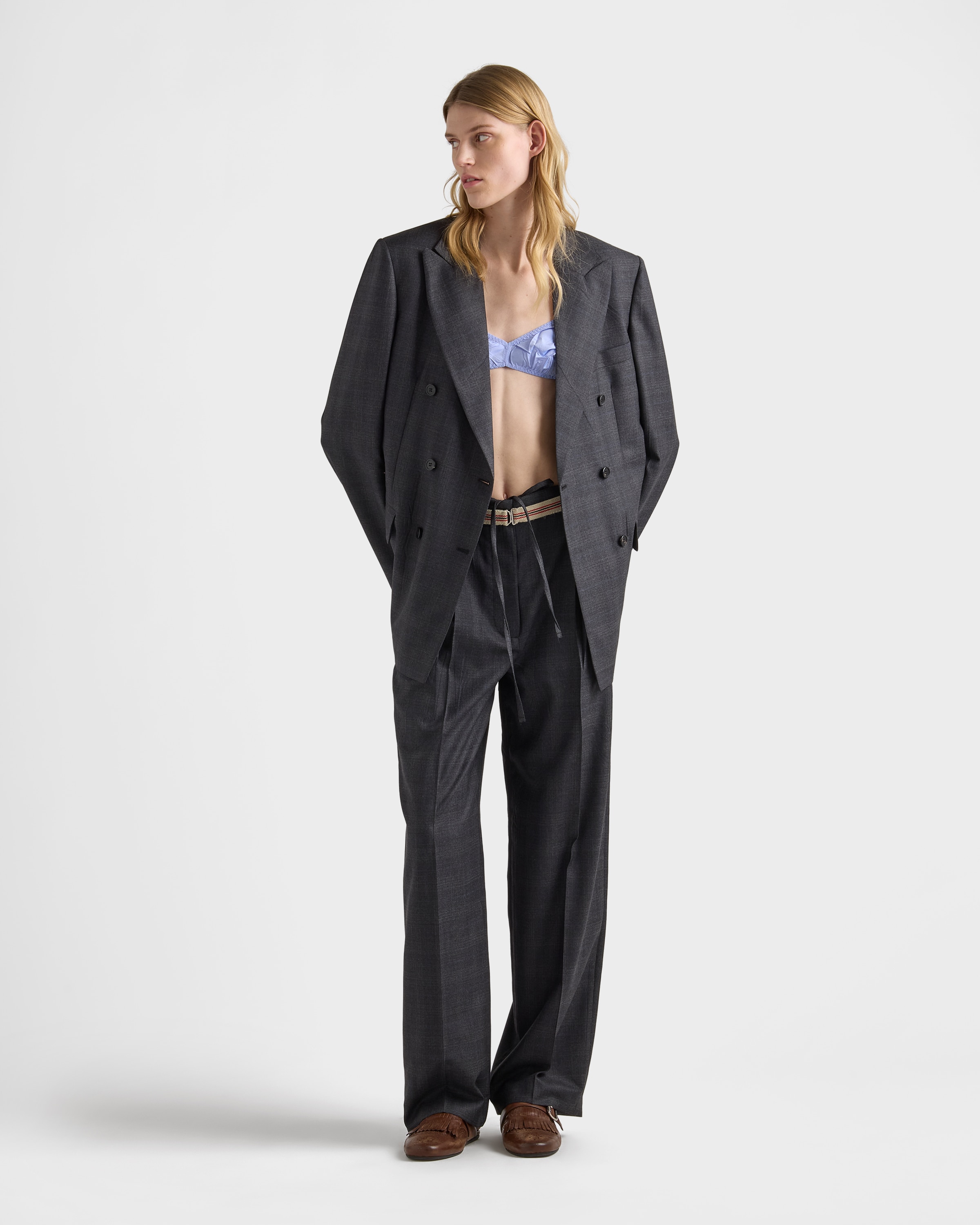 Anthracite Gray Checked wool pants | PRADA - Canada