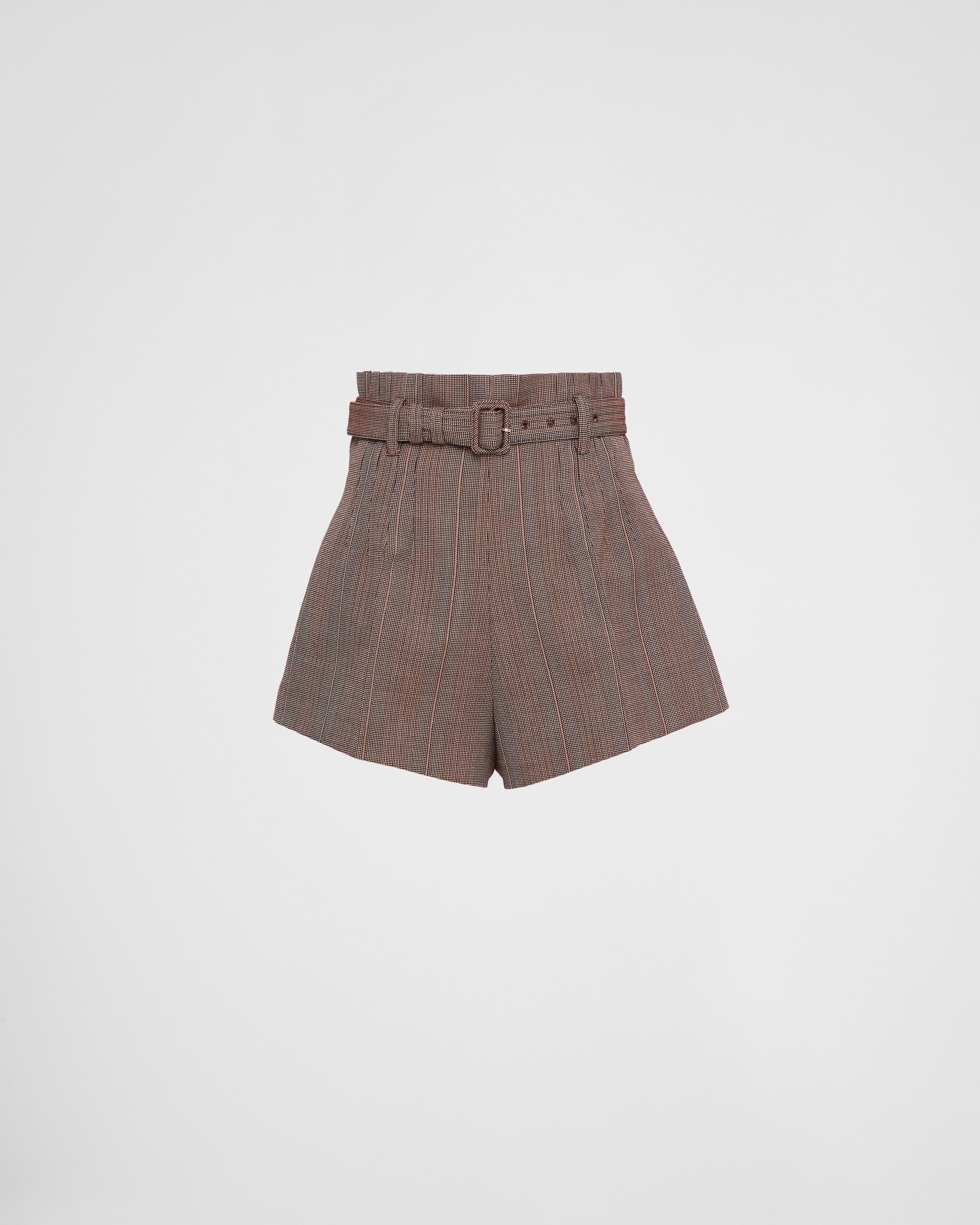 Prada Pinstripe Wool Shorts In Brown