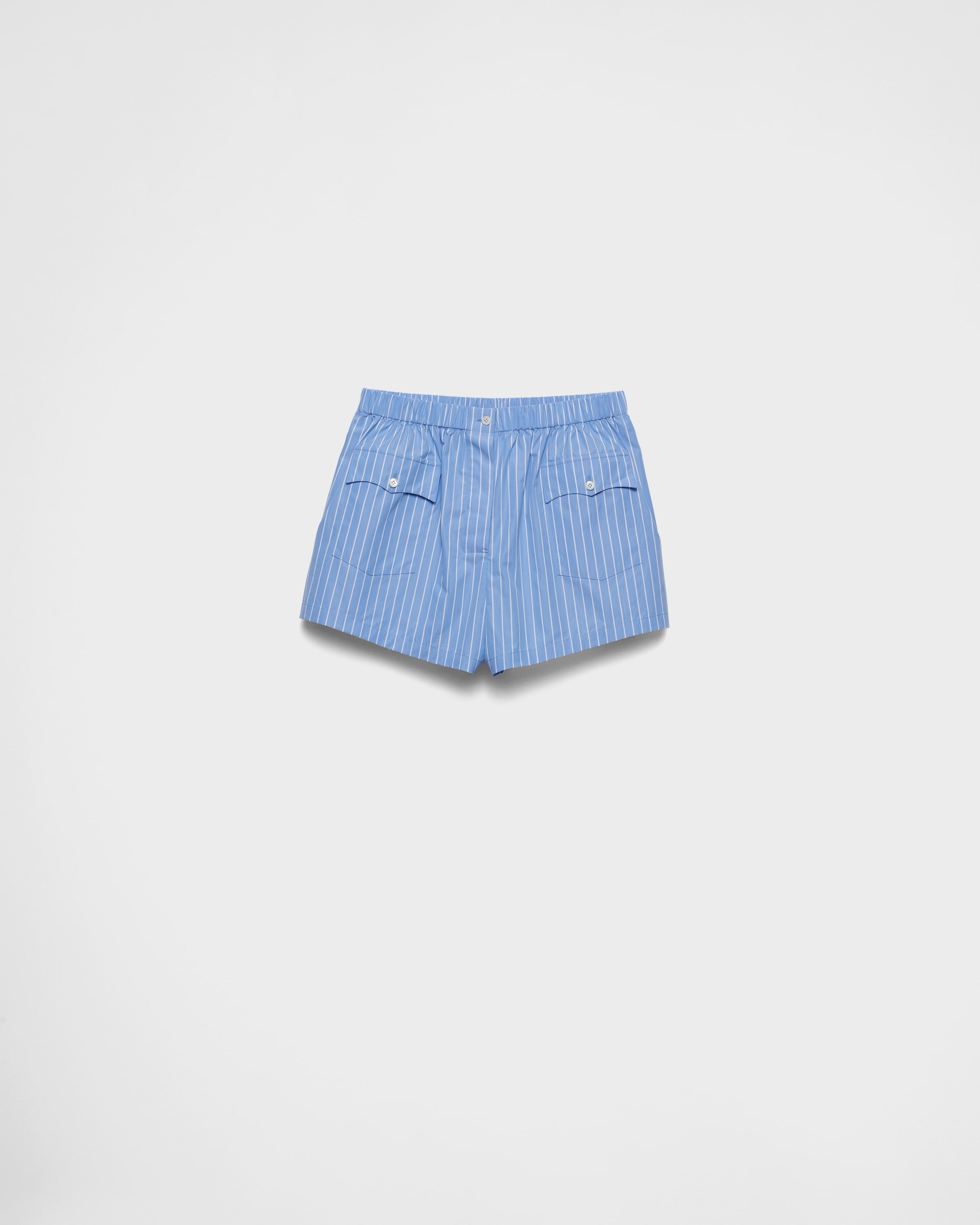 Prada Stripe Elasticized Poplin Shorts In Sapphire Blue