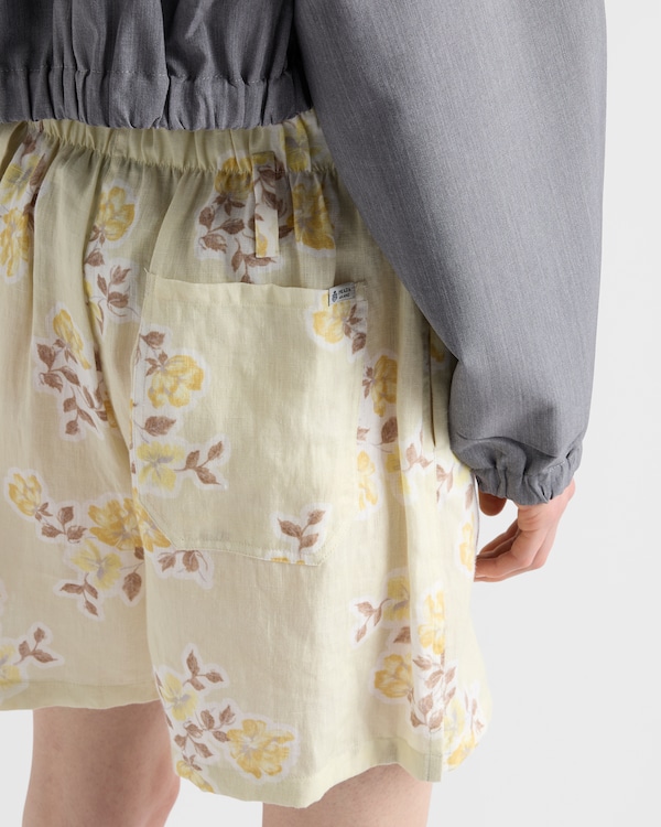 Floral print old linen shorts - Vanilla Floral print old linen shorts - Vanilla