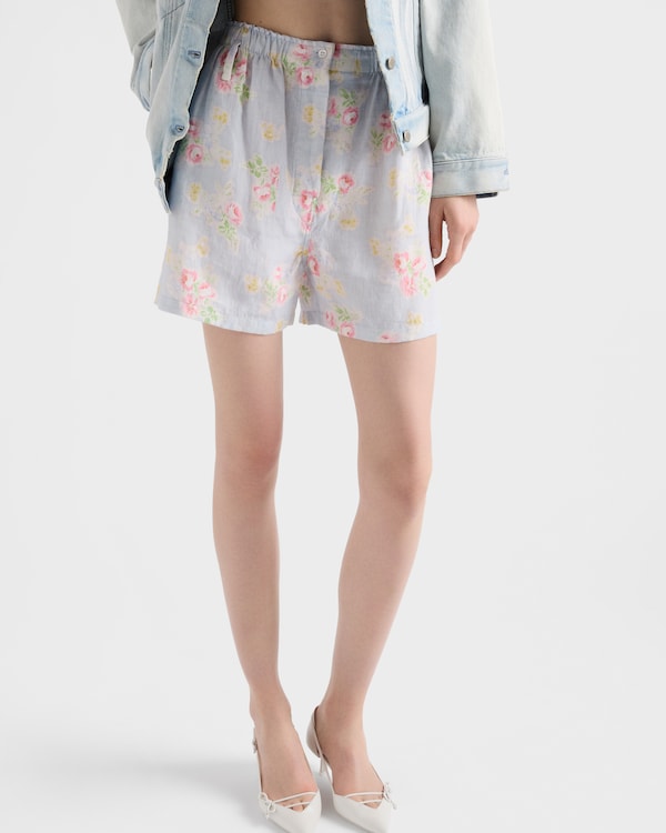 Floral print old linen shorts - Astro Floral print old linen shorts - Astro