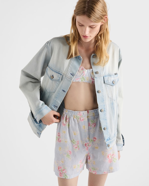Floral print old linen shorts - Astro Floral print old linen shorts - Astro