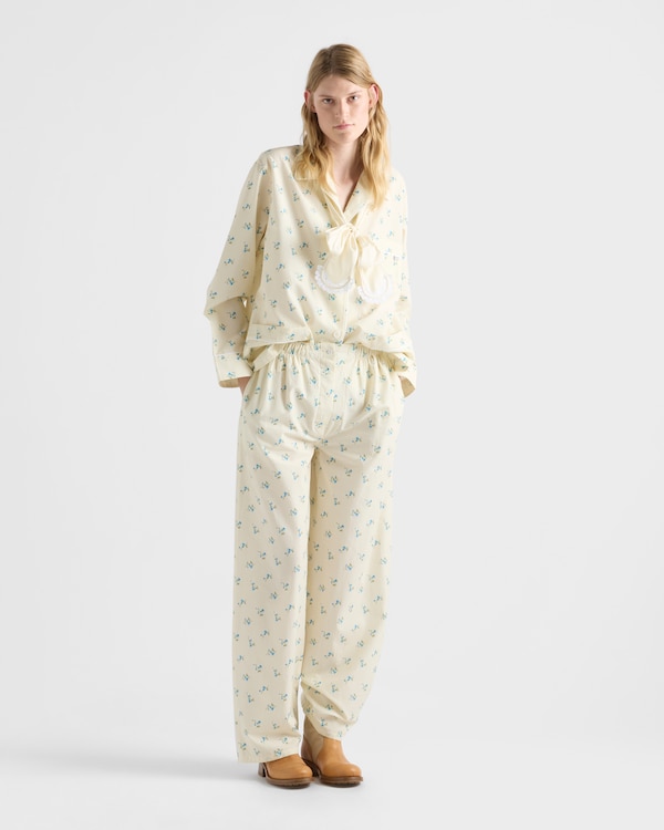 Floral print old canvas pants - Natural Floral print old canvas pants - Natural