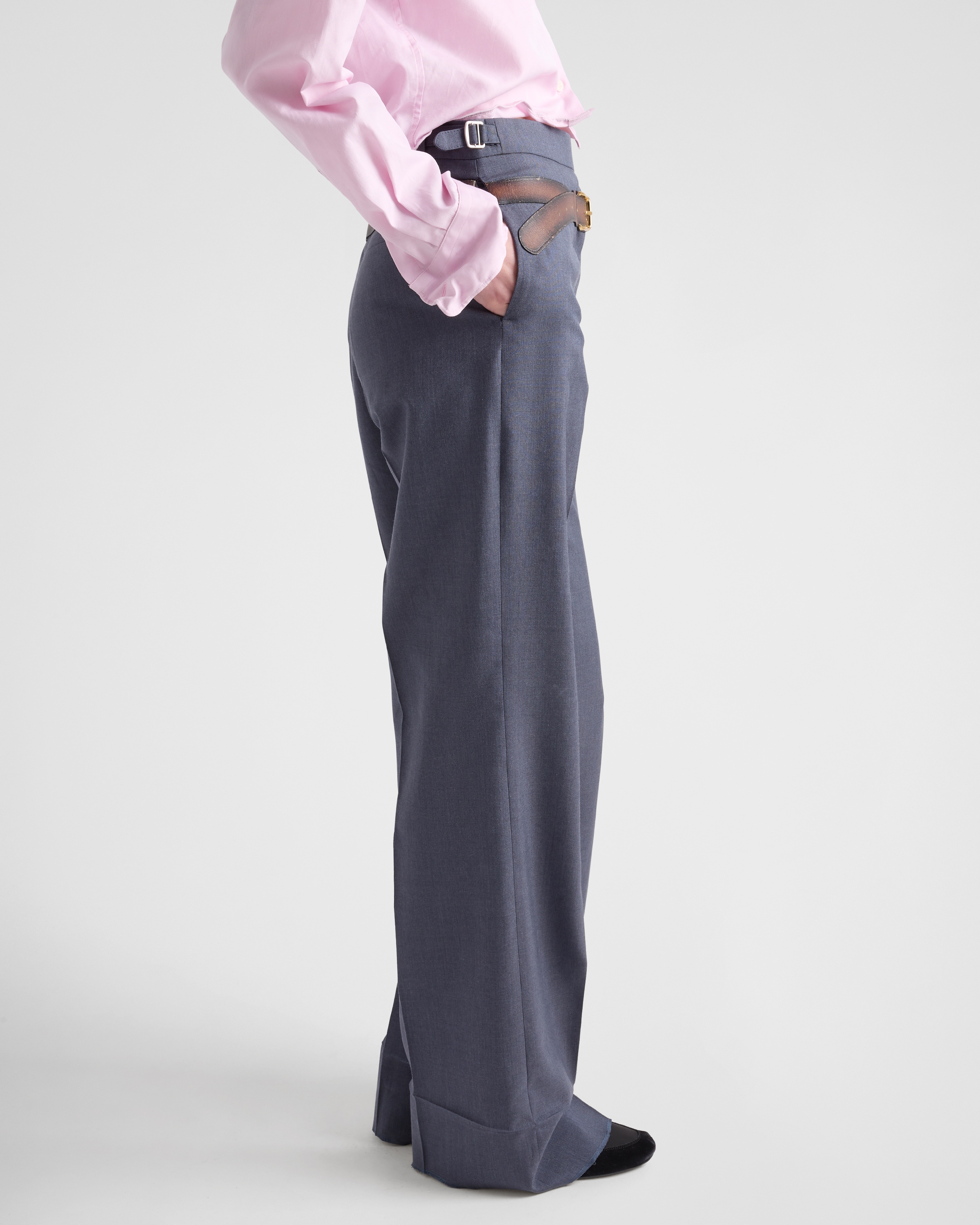 Prada Side Pocket Mohair Casual Pants In Aviation Blue