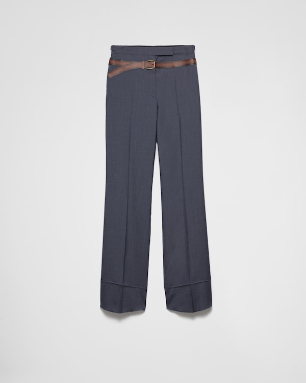Clay Grey Technical wool pants with printed belt | PRADA