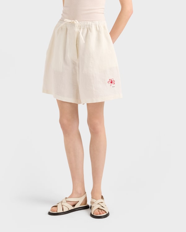 Embroidered slubbed linen shorts - White Embroidered slubbed linen shorts - White