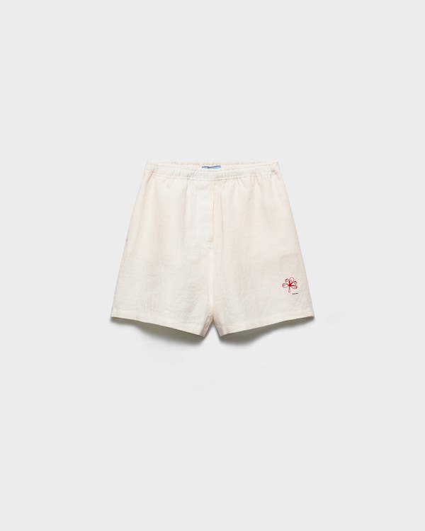 Embroidered slubbed linen shorts - White Embroidered slubbed linen shorts - White