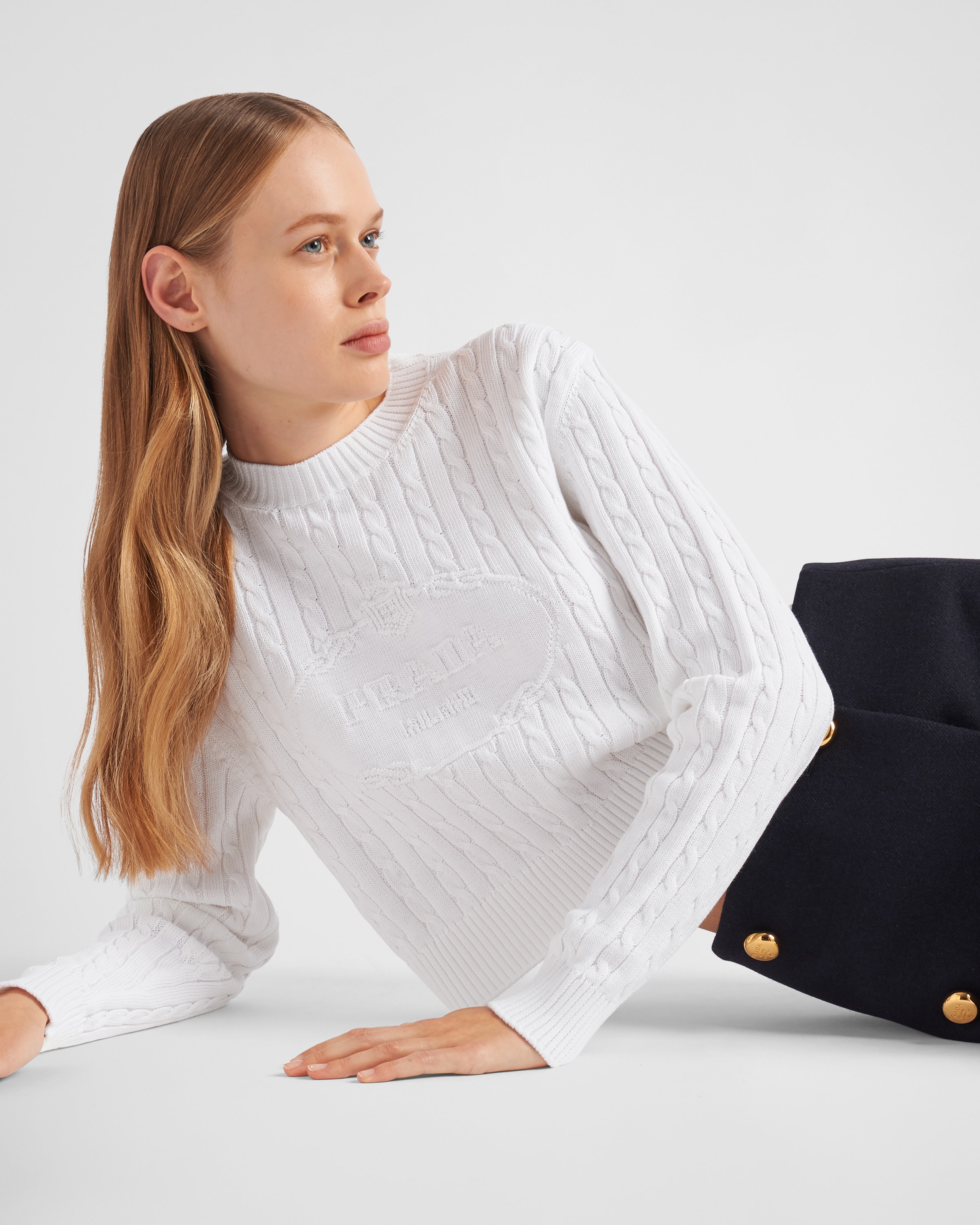 White cotton crew neck sweater women's cheap
