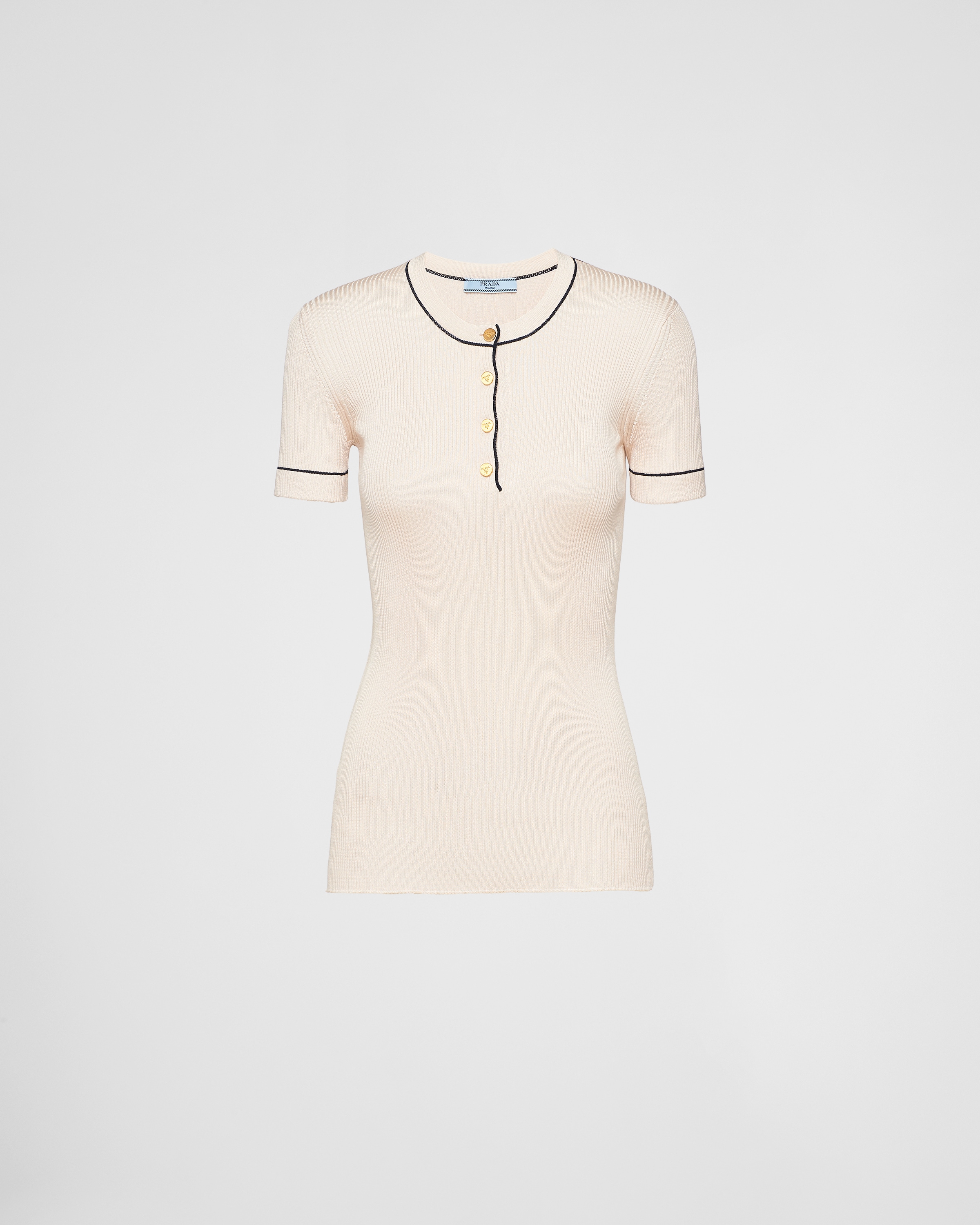 Prada Short-sleeved Silk Sweater In Natural