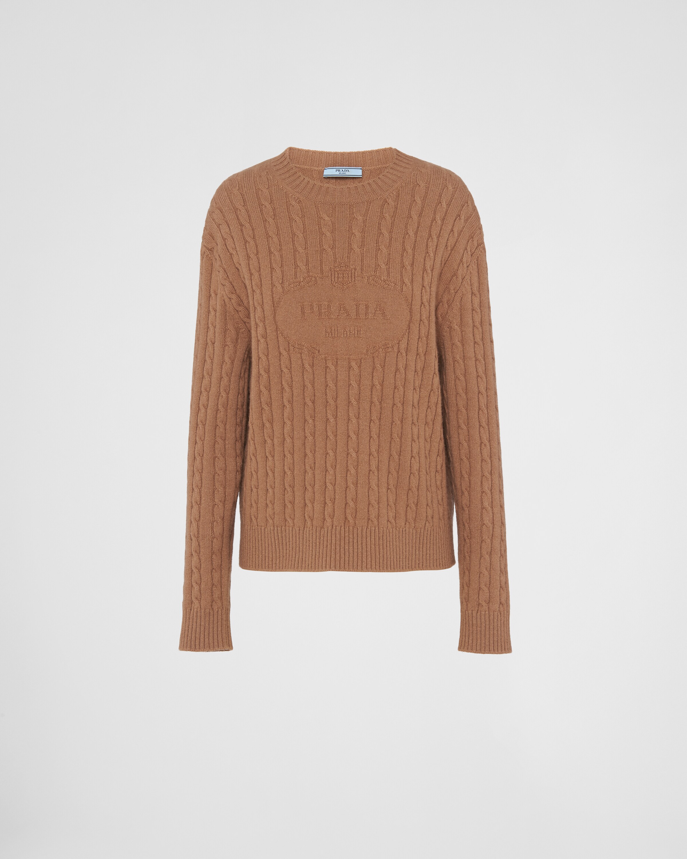 Prada Cashmere Crew-neck Sweater In Camel Brown