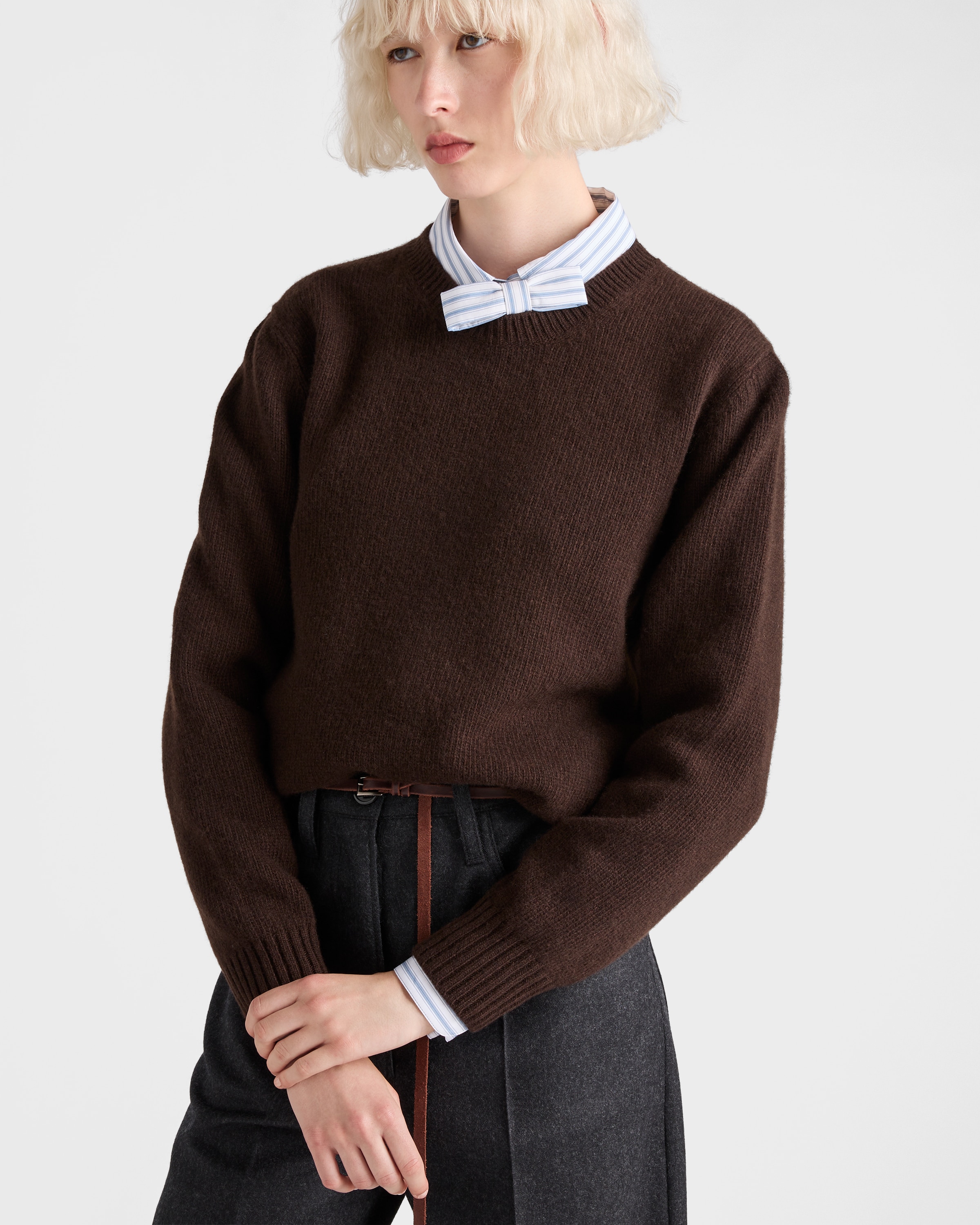 Prada Wool And Cashmere Crew-neck Sweater In Brown