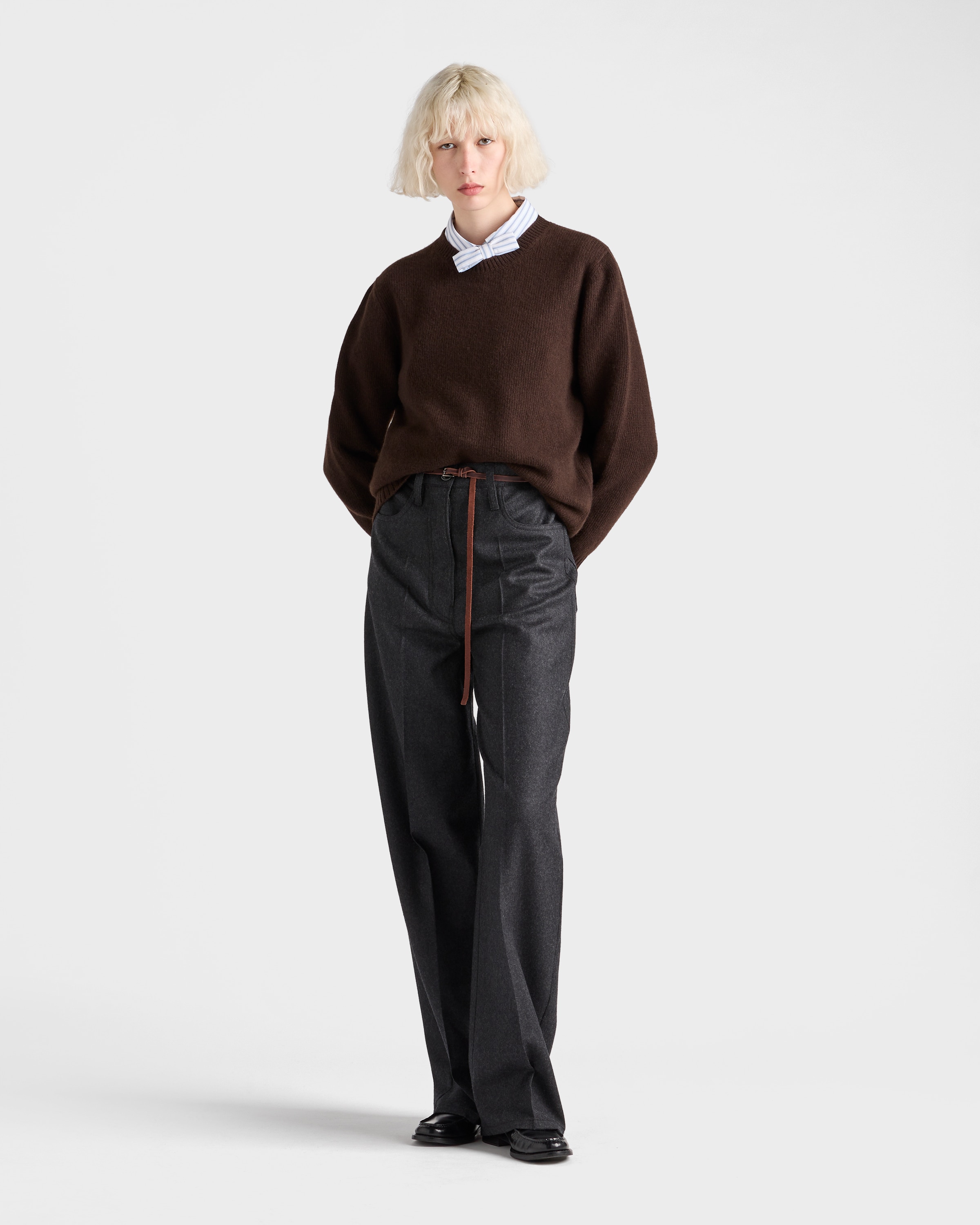 Prada Wool And Cashmere Crew-neck Sweater In Brown