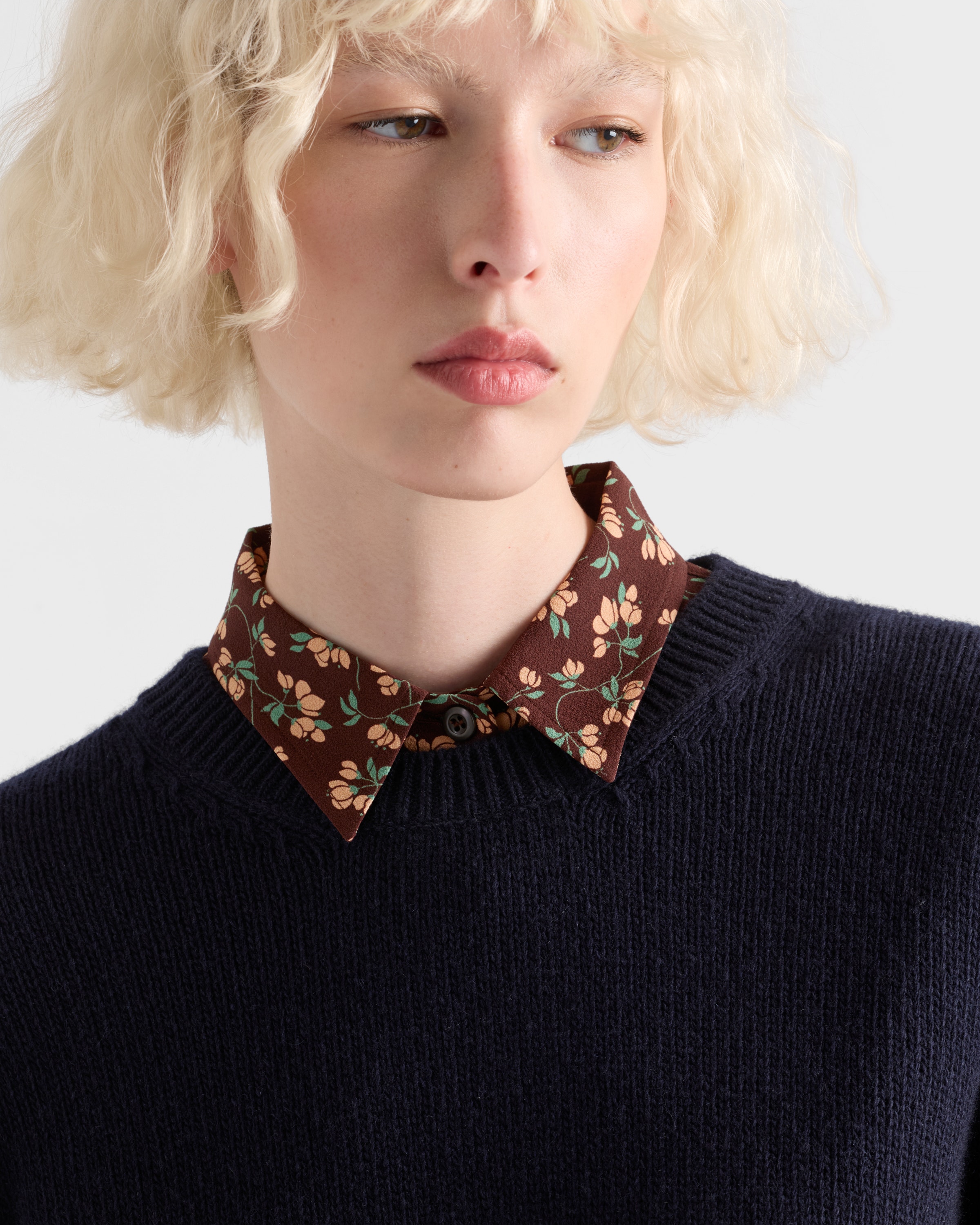 Prada Rundhalspullover Aus Wolle Und Kaschmir In Blue