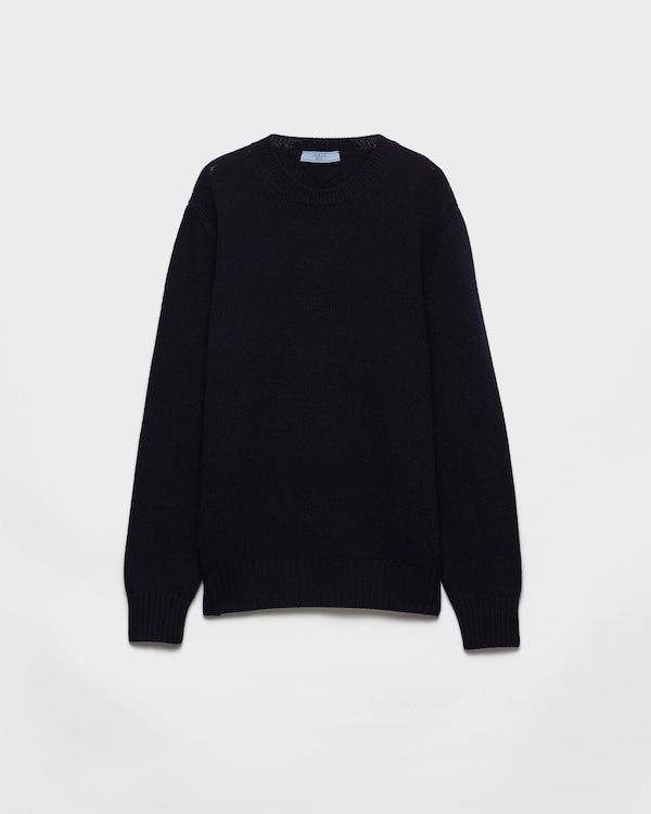 Navy Wool and cashmere crew-neck sweater | PRADA