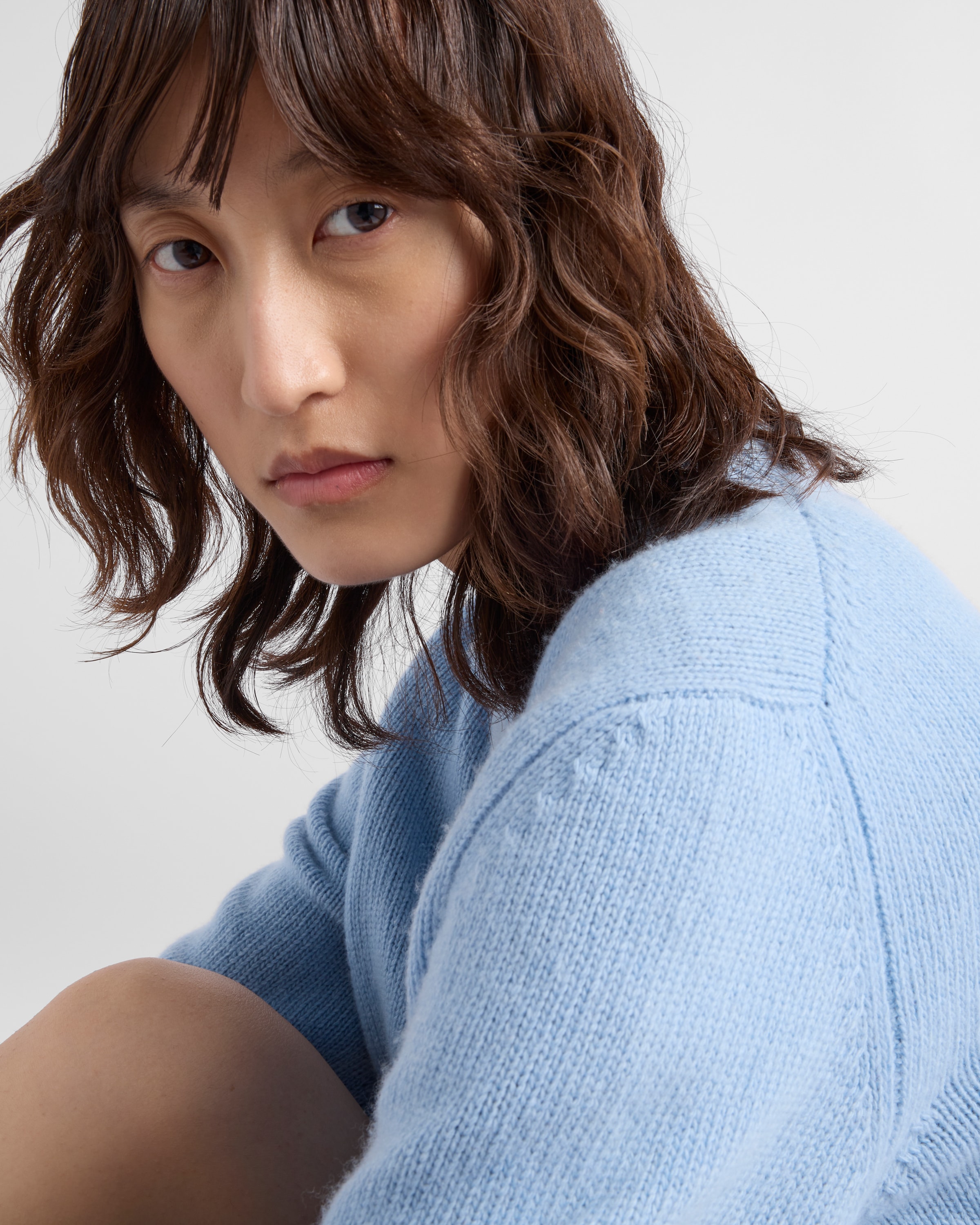Prada Ribbed Crew Neck Knitwear With Soft Texture In Saphirblau
