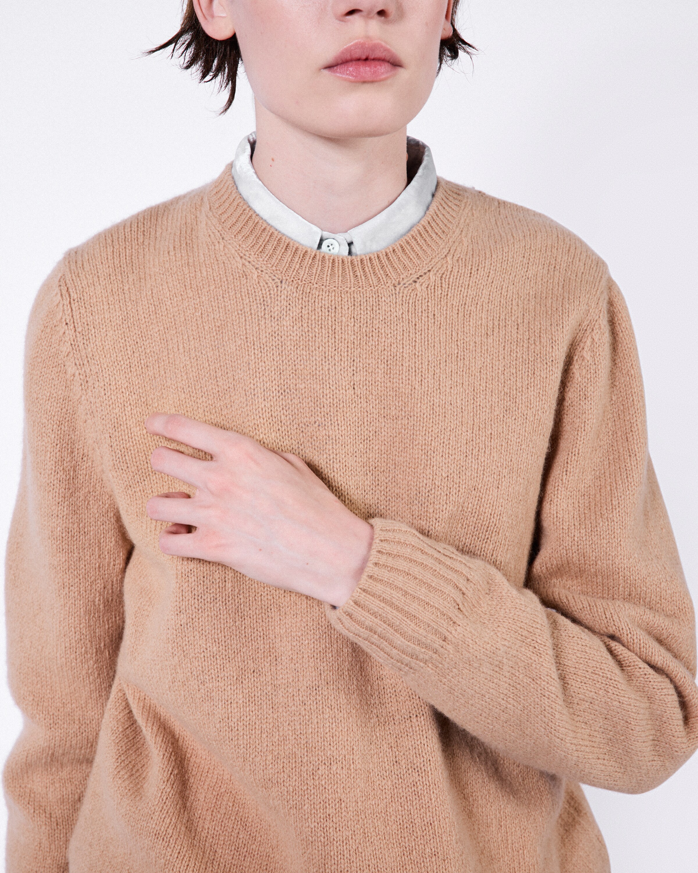 Camel Brown Wool And Cashmere Crew-neck Sweater | PRADA