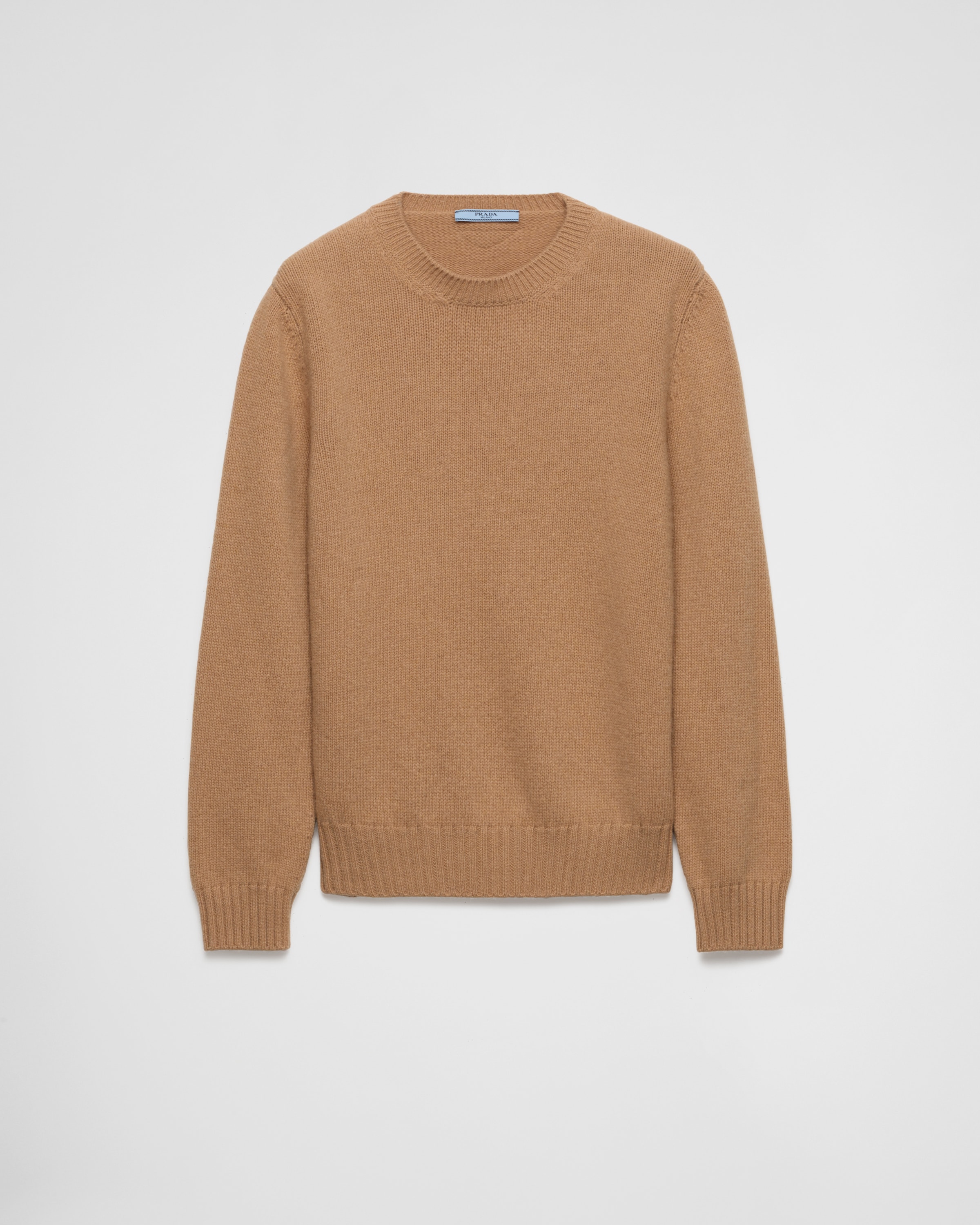 Prada Wool And Cashmere Crew-neck Sweater In Camel Brown