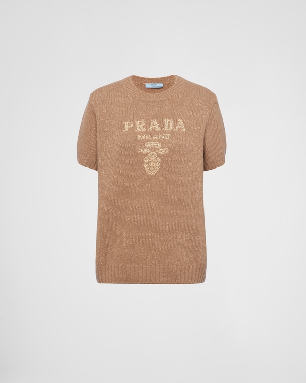 Grey/Silver Wool, cashmere and lamé crew-neck sweater | PRADA