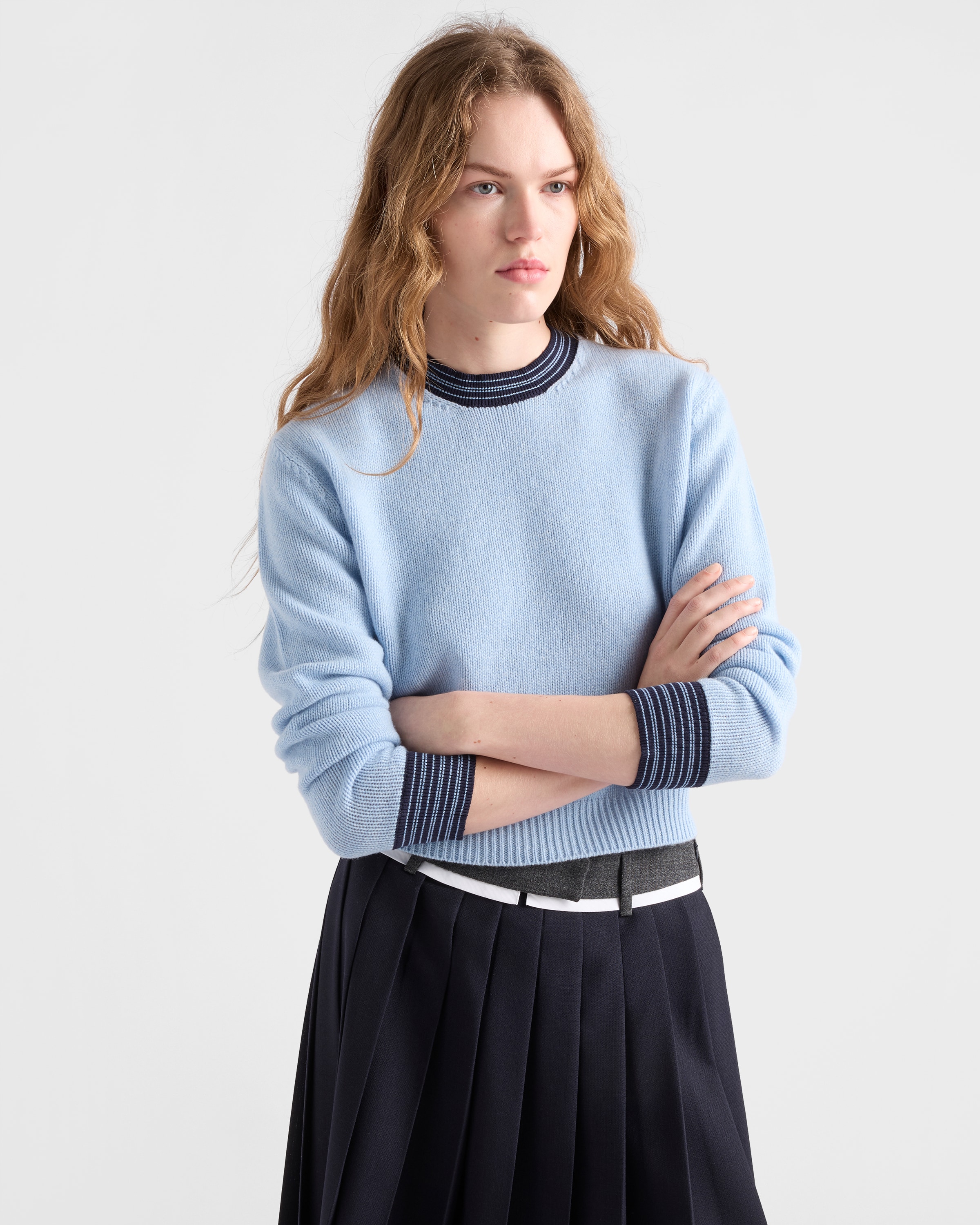 Sapphire Blue Cashmere Crew-neck Sweater | PRADA - United States