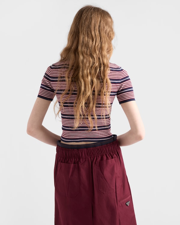 Short-sleeved striped cotton sweater - Navy/Petal Short-sleeved striped cotton sweater - Navy/Petal