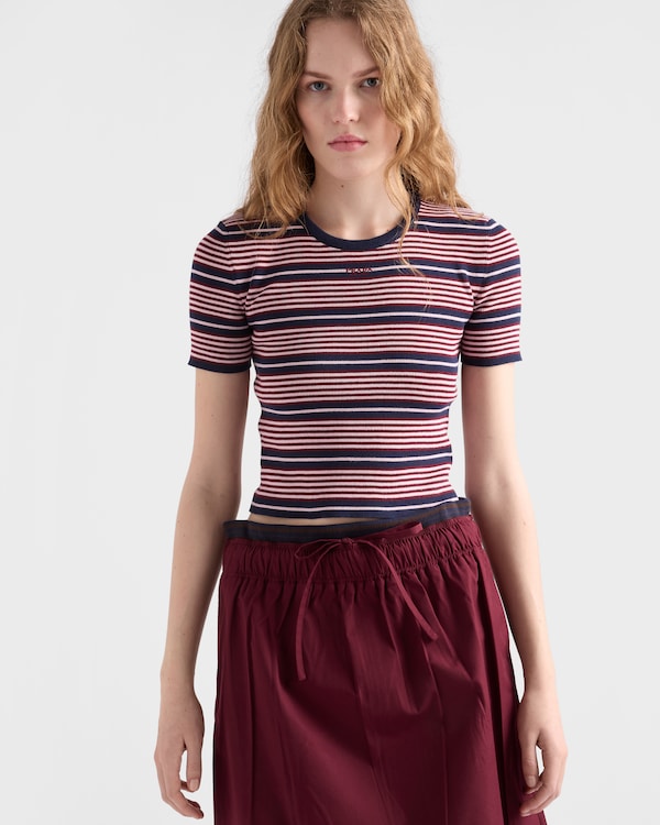 Short-sleeved striped cotton sweater - Navy/Petal Short-sleeved striped cotton sweater - Navy/Petal