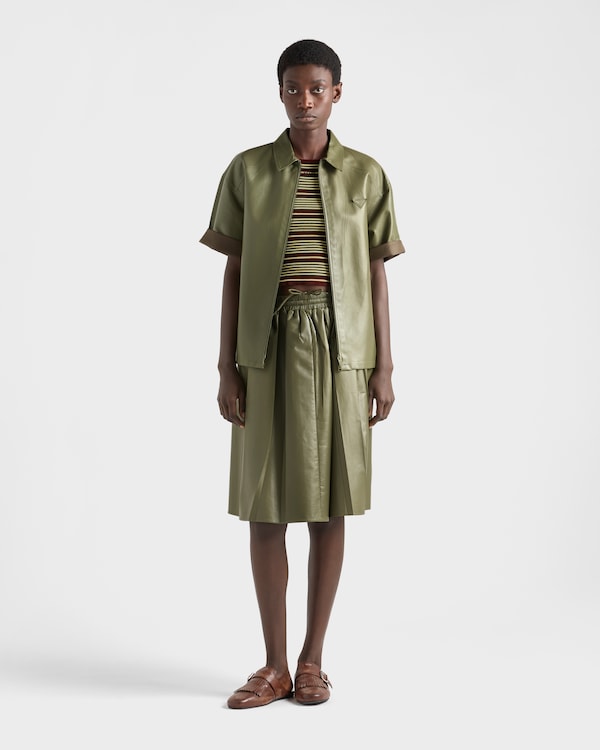 Short-sleeved striped cotton sweater - Amaranth/Cream Short-sleeved striped cotton sweater - Amaranth/Cream