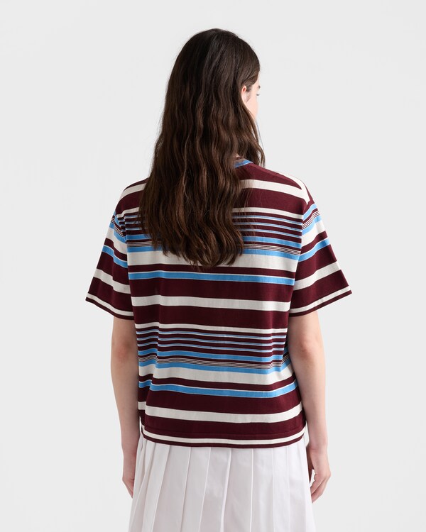 Striped cotton crew-neck sweater - Amaranth/Light Blue Striped cotton crew-neck sweater - Amaranth/Light Blue