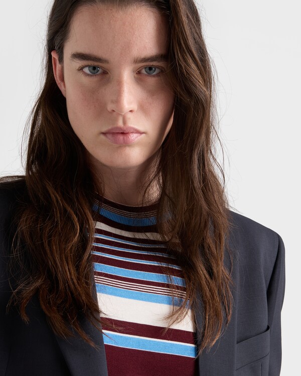 Striped cotton crew-neck sweater - Amaranth/Light Blue Striped cotton crew-neck sweater - Amaranth/Light Blue