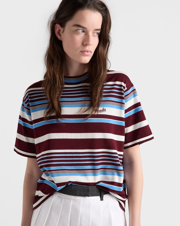 Striped cotton crew-neck sweater - Amaranth/Light Blue Striped cotton crew-neck sweater - Amaranth/Light Blue