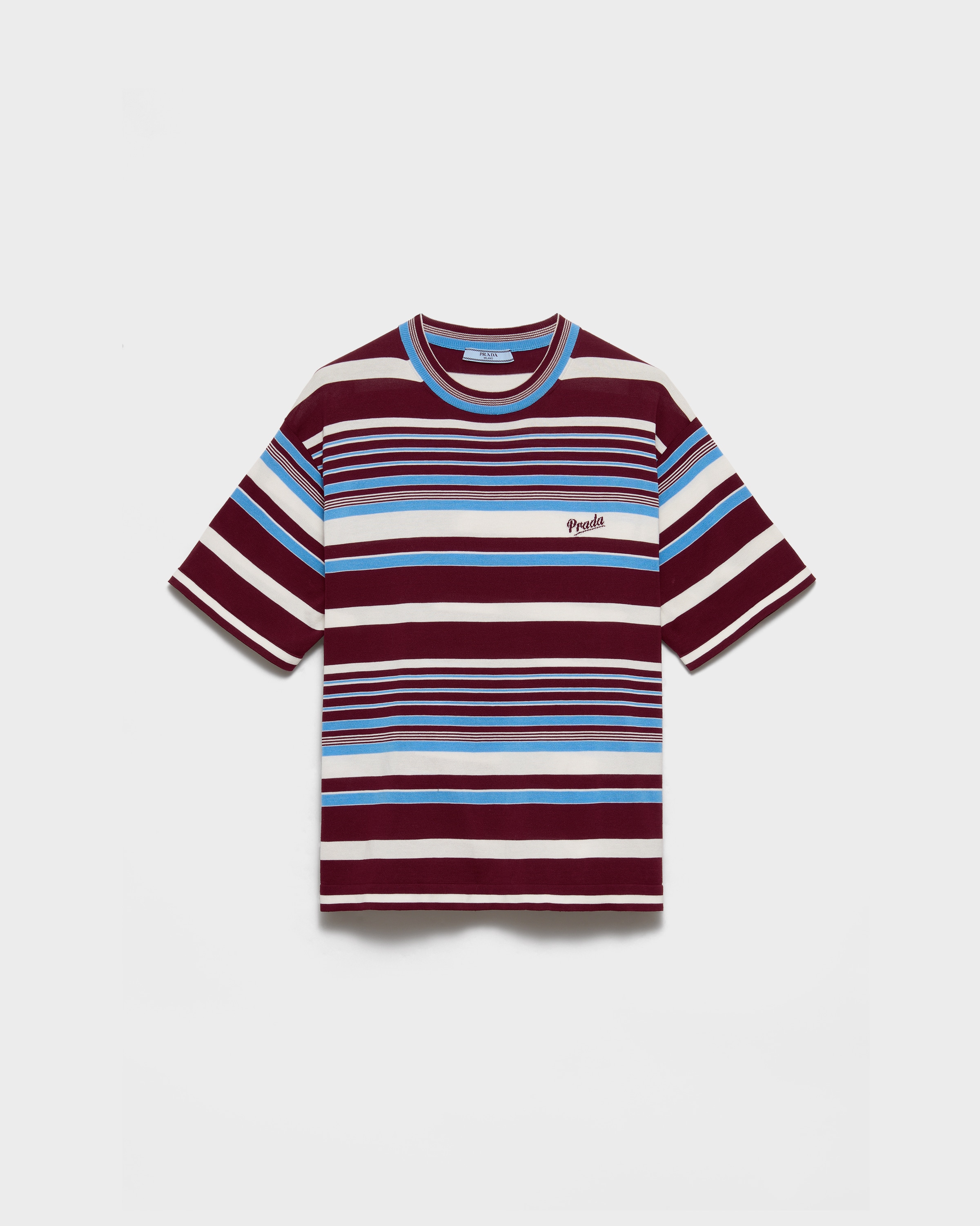Amaranth/Light Blue Striped cotton crew-neck sweater | PRADA