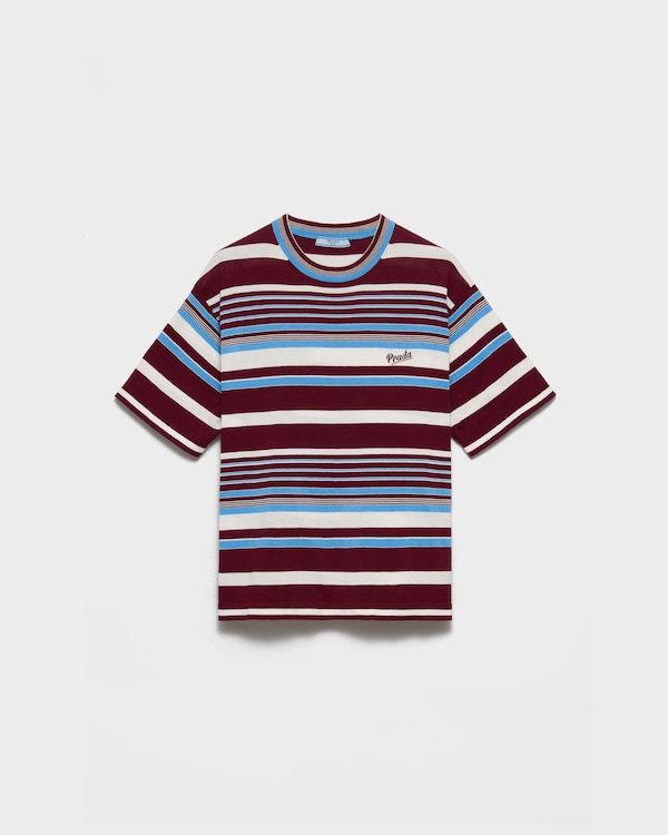 Striped cotton crew-neck sweater - Amaranth/Light Blue Striped cotton crew-neck sweater - Amaranth/Light Blue