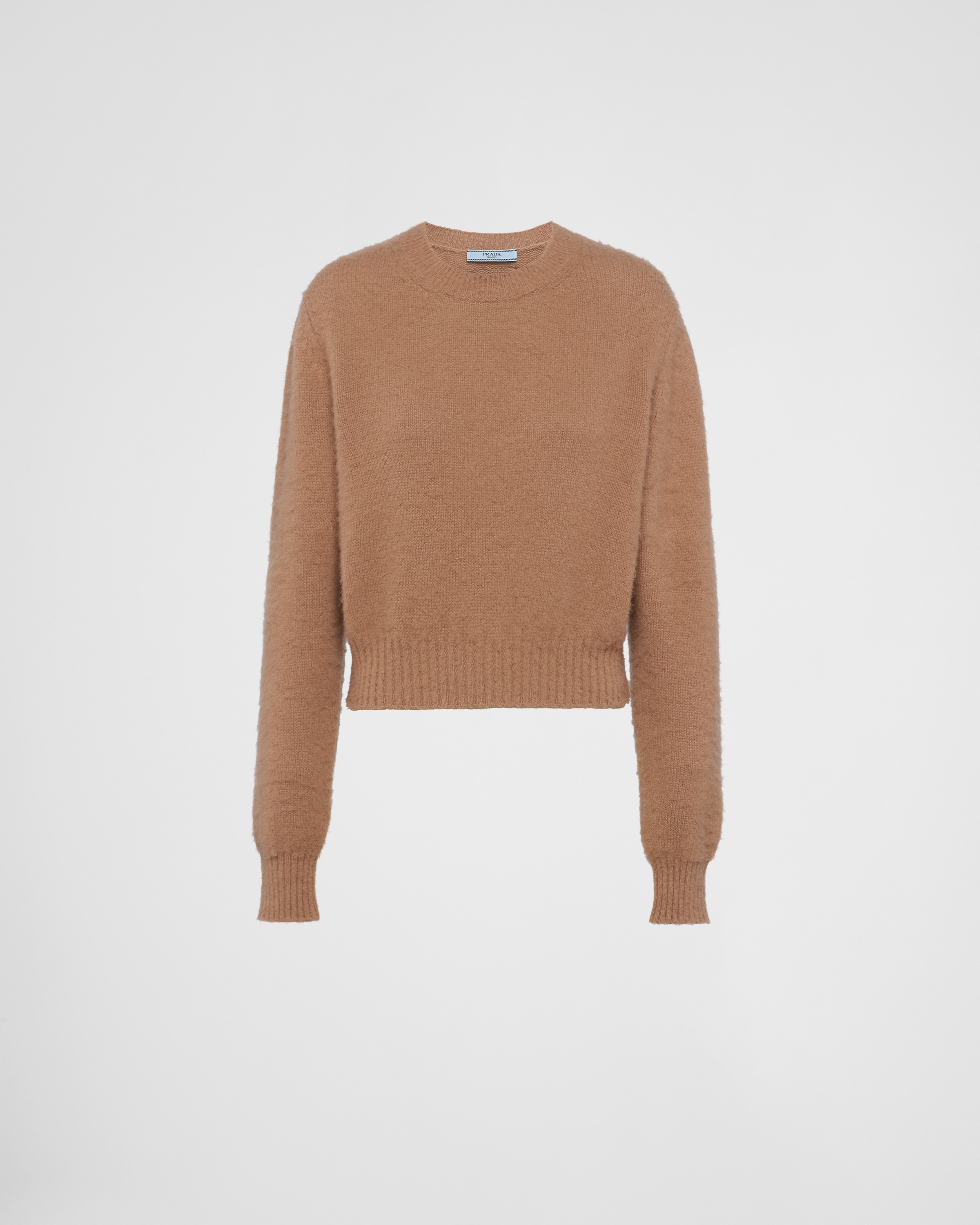 Prada Textured Cable Knit Sweater In Camel Brown