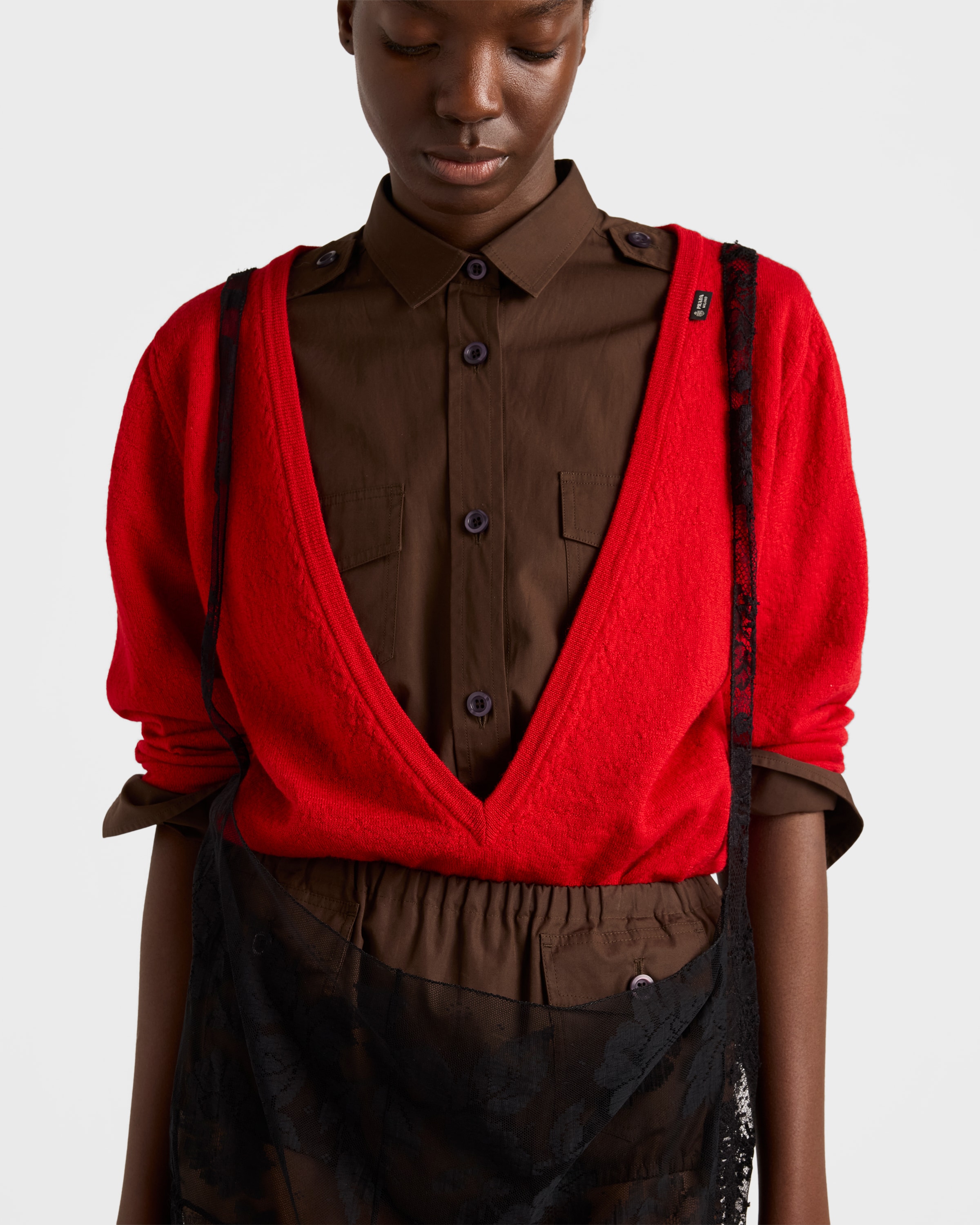 Red Cashmere V-neck Sweater | PRADA