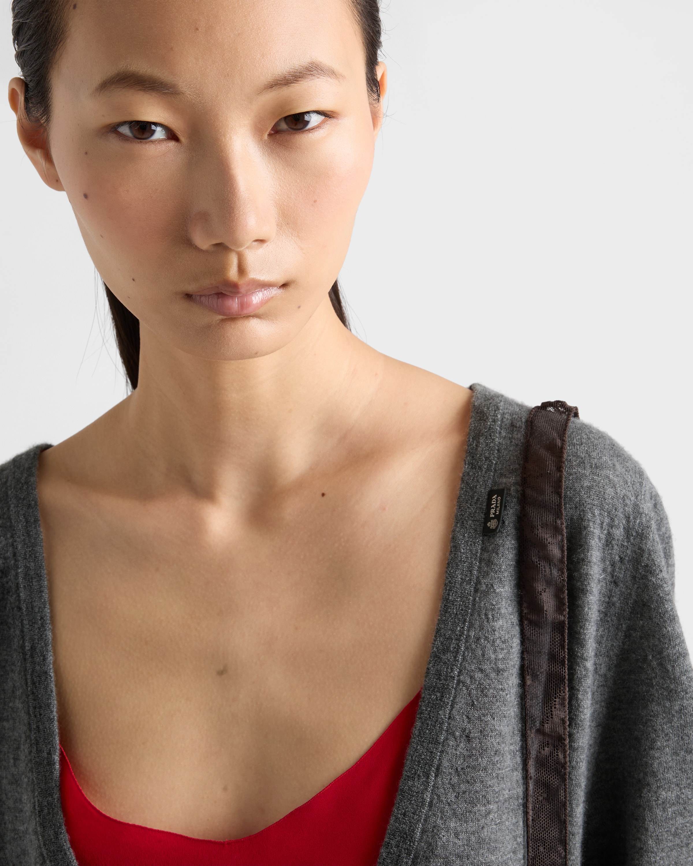 Slate Gray Cashmere V-neck sweater | PRADA - United States